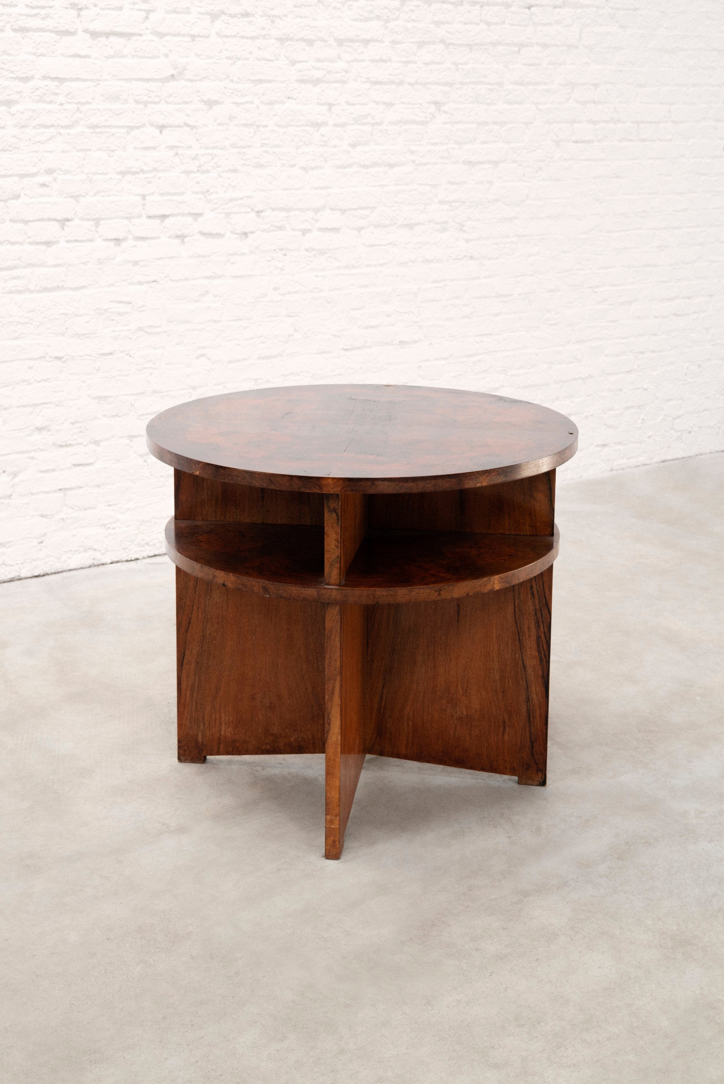 French Modernist Circular Coffee Table with Integrated Shelving, c. 1935 by Introverso | The Oblist