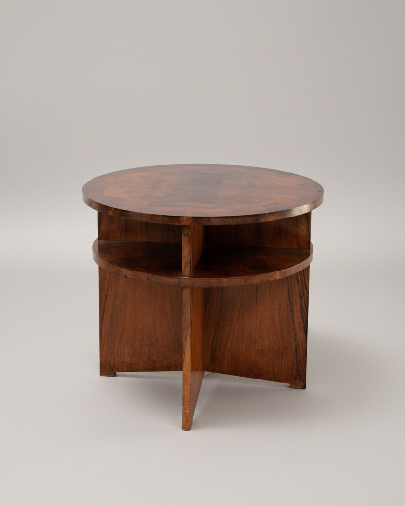 French Modernist Circular Coffee Table with Integrated Shelving, c. 1935 by Introverso | The Oblist