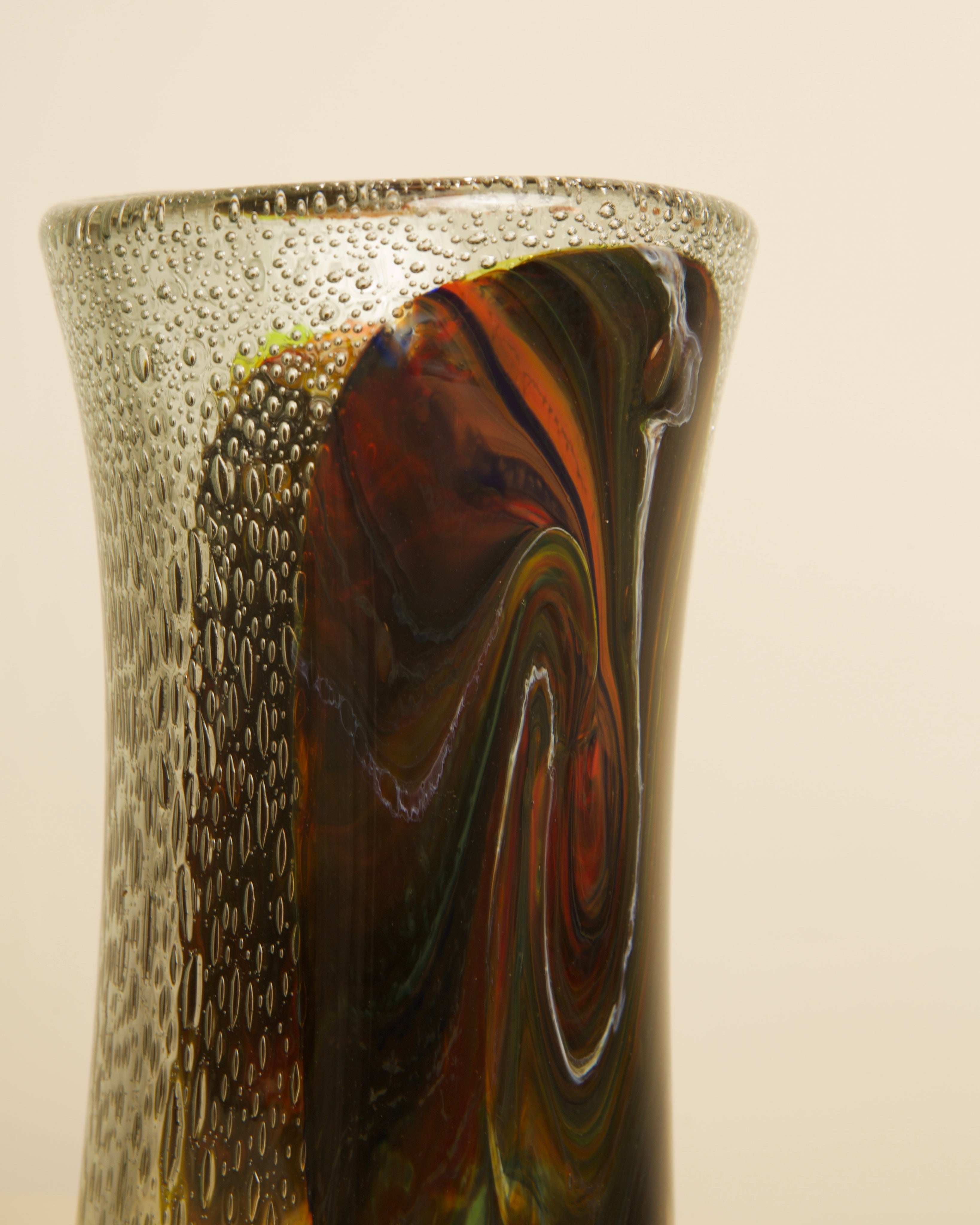 Grand vase en verre de Murano italien "Plume de paon" années 1960