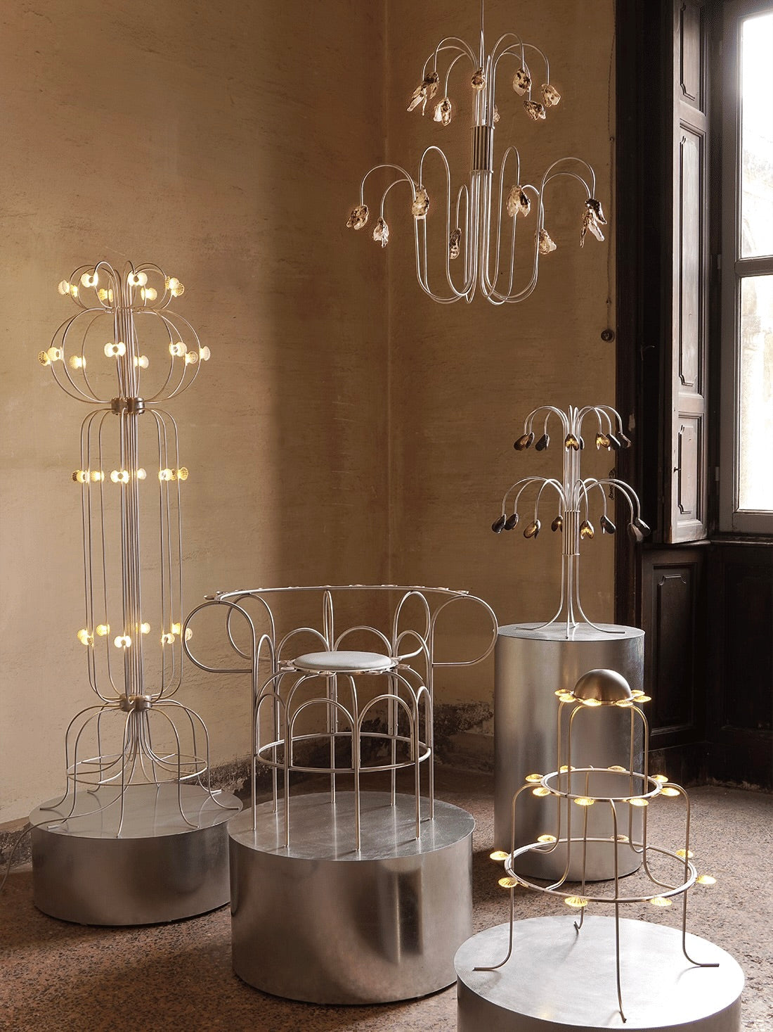 The Floor Lamp With Shells — back view in a bright interior setting
