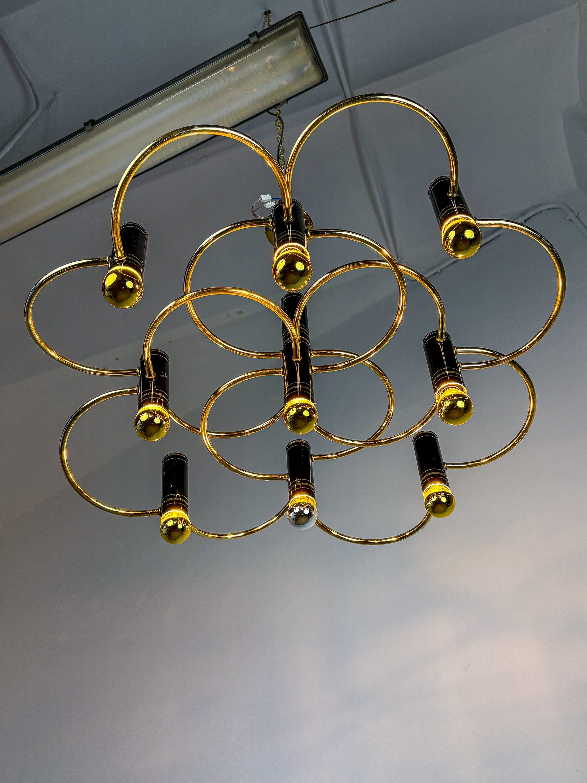 Gaetano Sciolari Geometric Chandelier, 9 Lights, Italy, 1970s — lifestyle setting