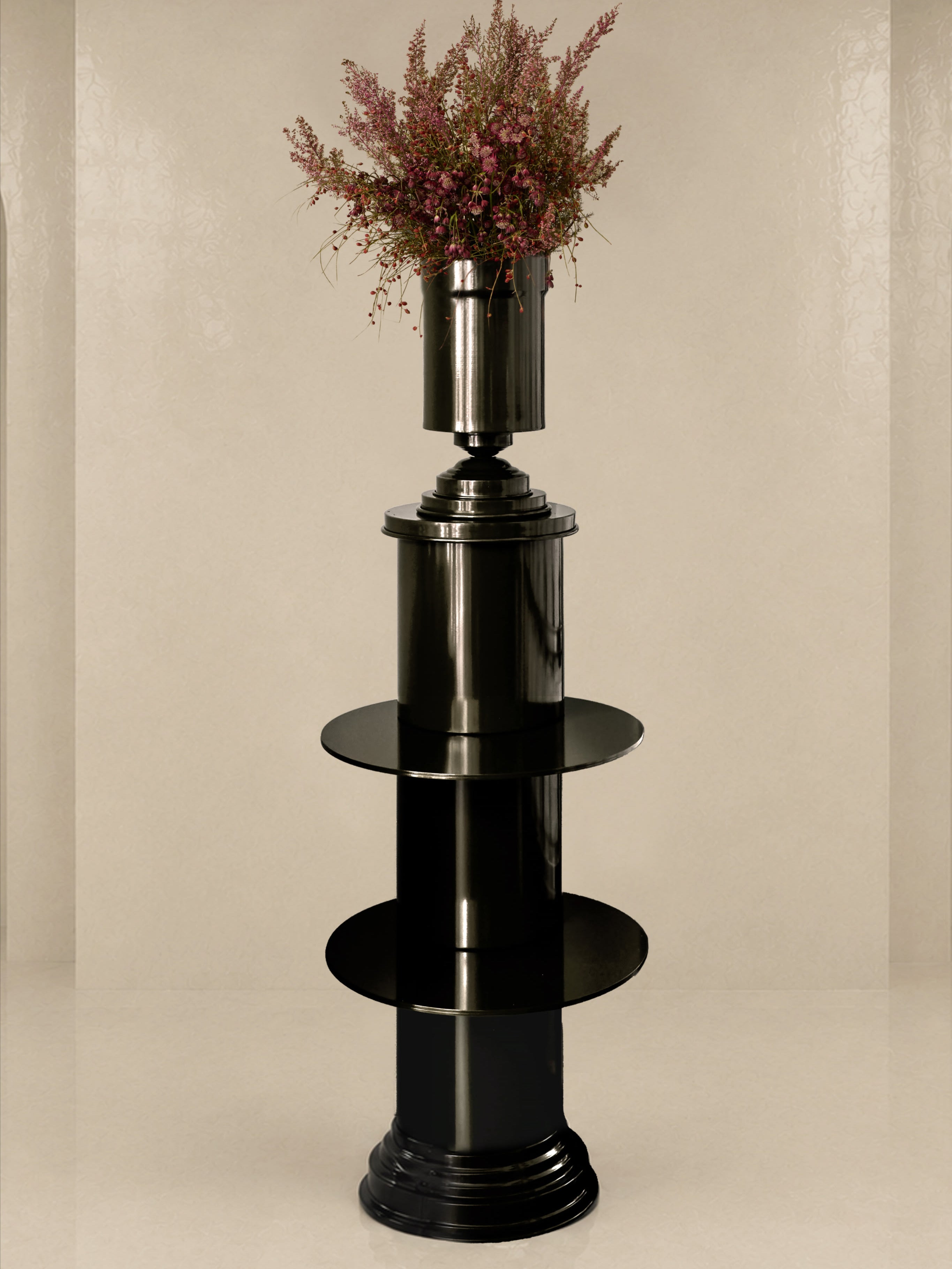 Art Deco Vase in Black glossy Metal — lifestyle setting