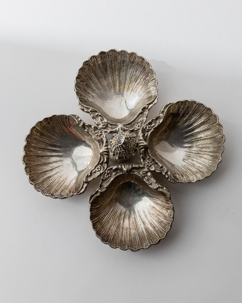 1930s Silver Plated Bowl Centerpiece — top view of four shell-shaped sections