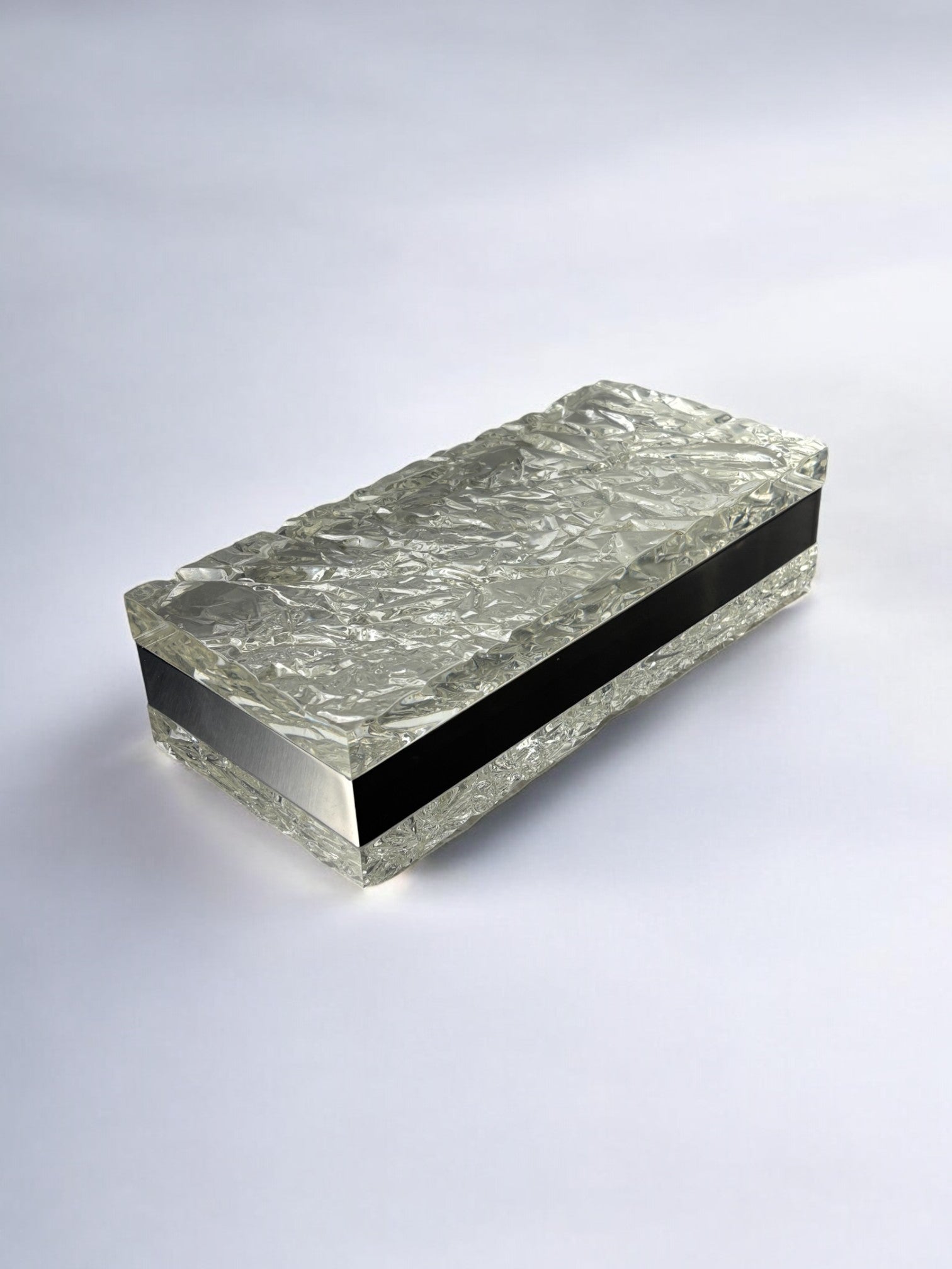 Ice Effect Lucite Vanity Box, Italy, 1970s — angled view highlighting textured surface