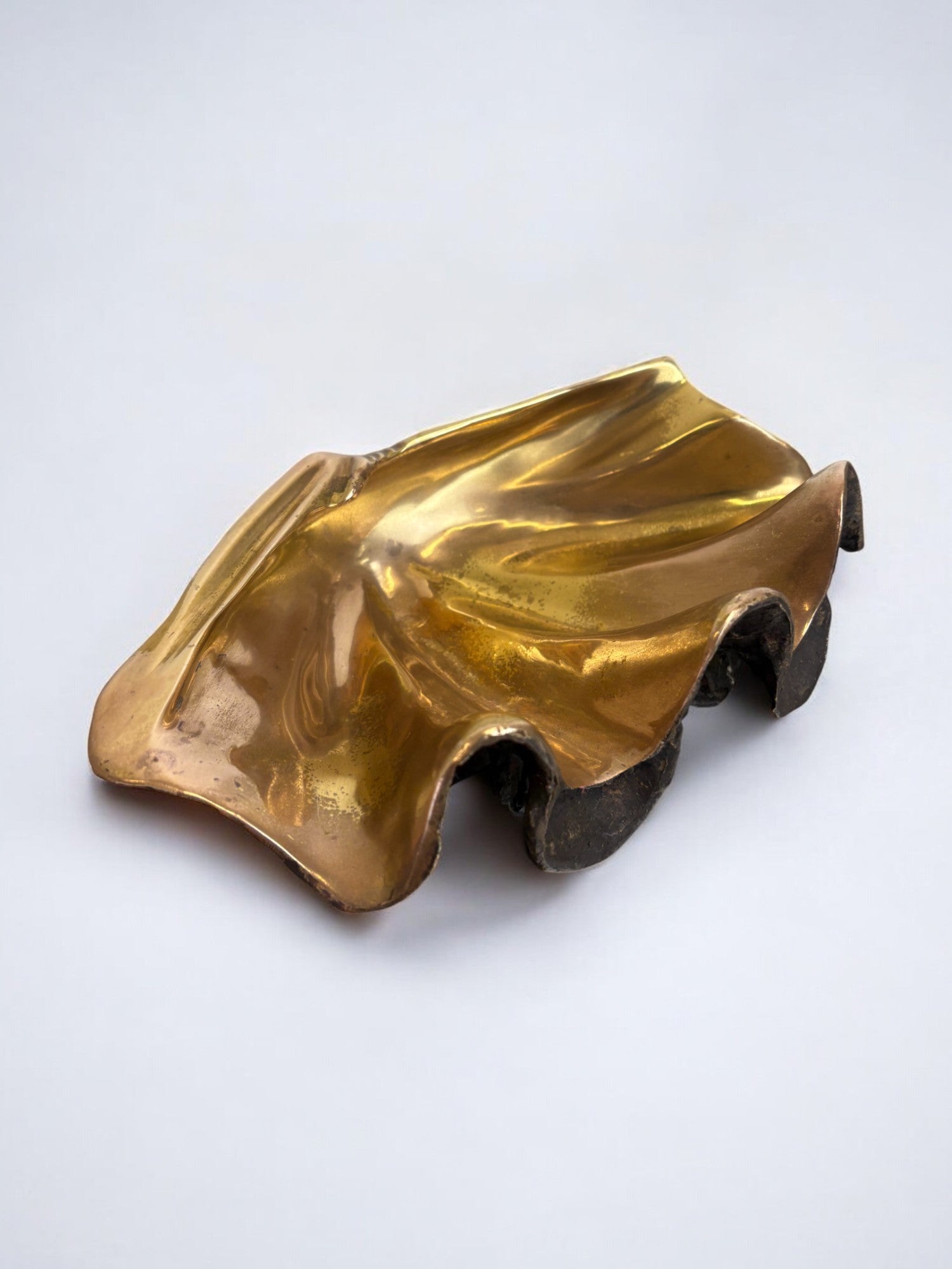 Shell Tray in Bronze, Italy, 1970s — angled view highlighting textured surface