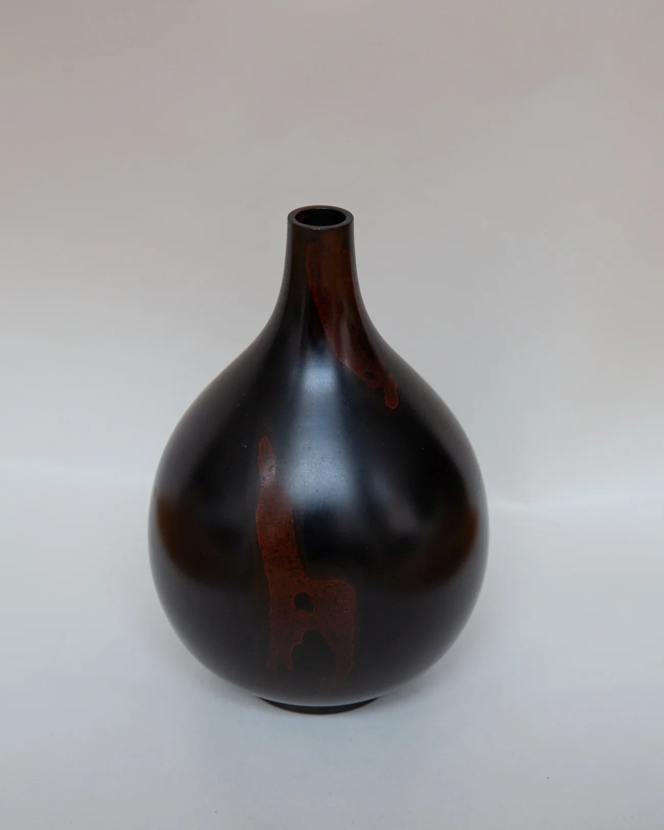 Japanese Bronze Vase with Red Marbling, 1960s