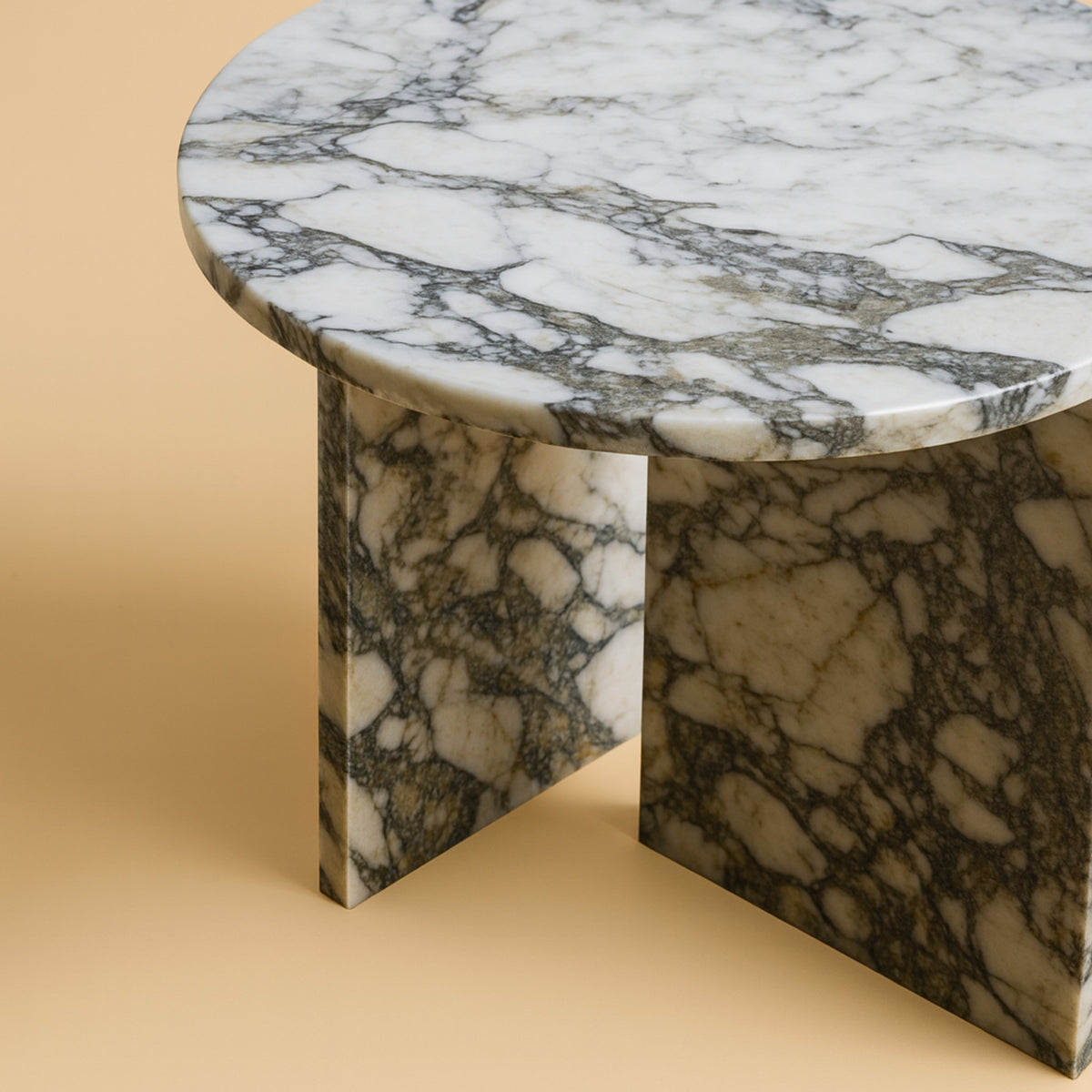 Round Marble Side Table - KYUSHU Series — side angle