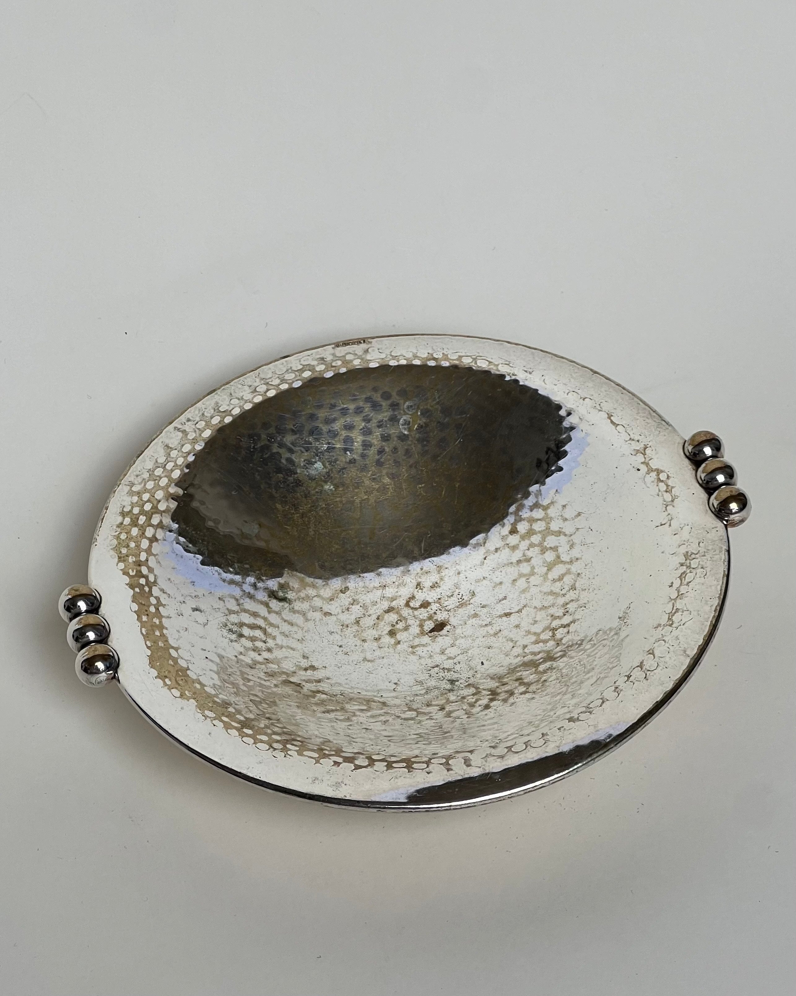 Hammered Dish in Silver — side angle