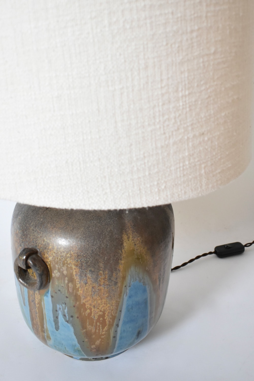 Lamp with Ring-shaped Handles, 1940s — close-up of ceramic base with textured glaze