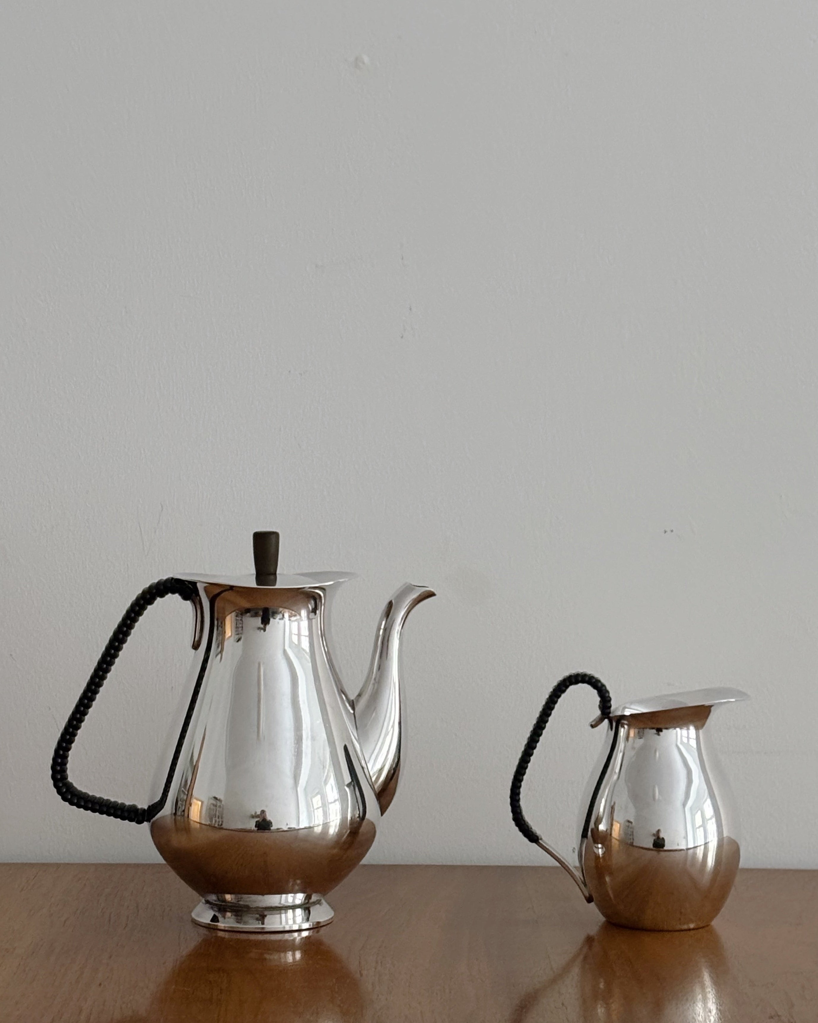 Danish Silver Plated Coffee Set, 2-Piece by Huerto | The Oblist — vintage silver finish