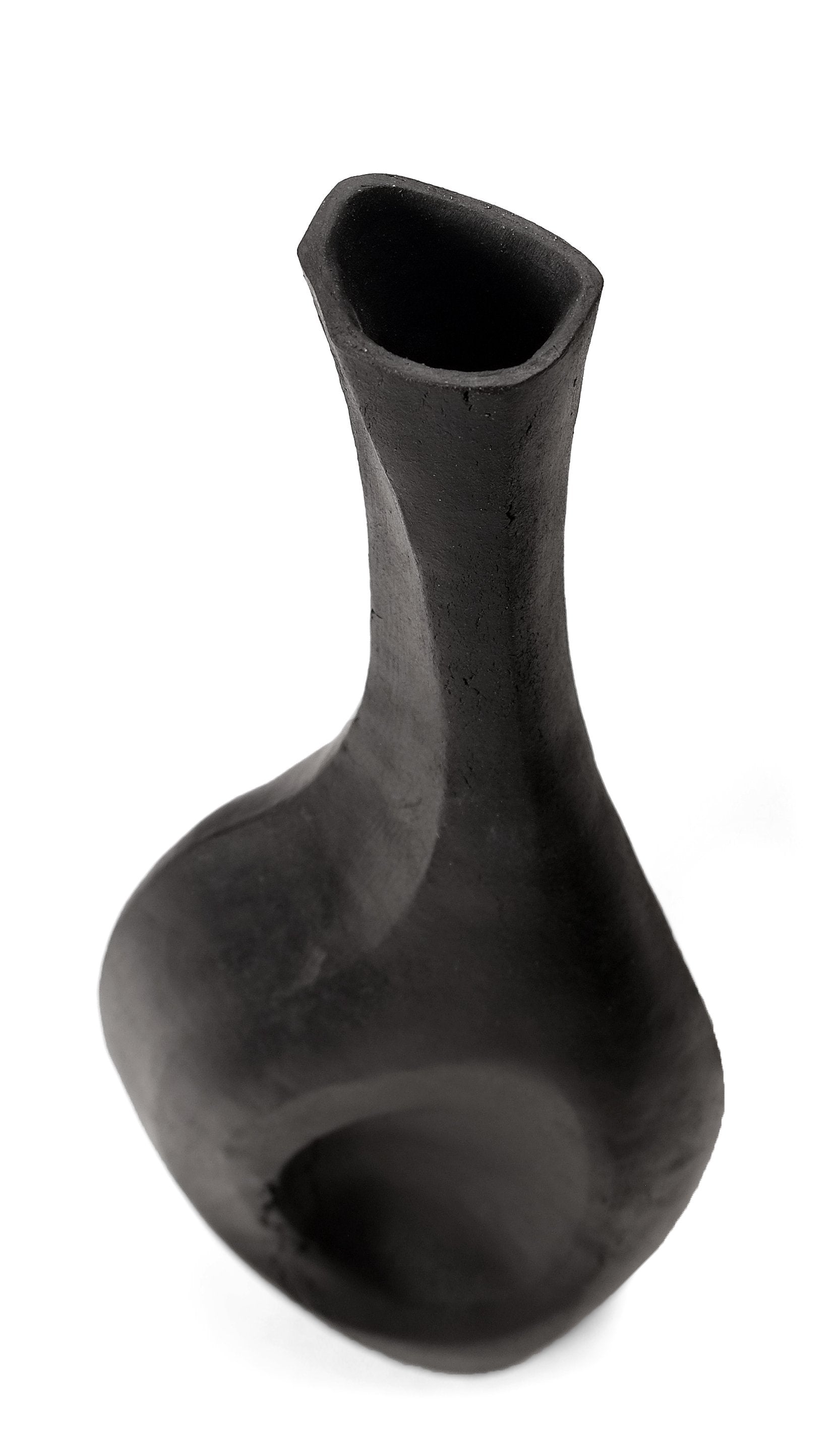 Waizu - Mid Century Modern Vessel in Black Stoneware — side angle