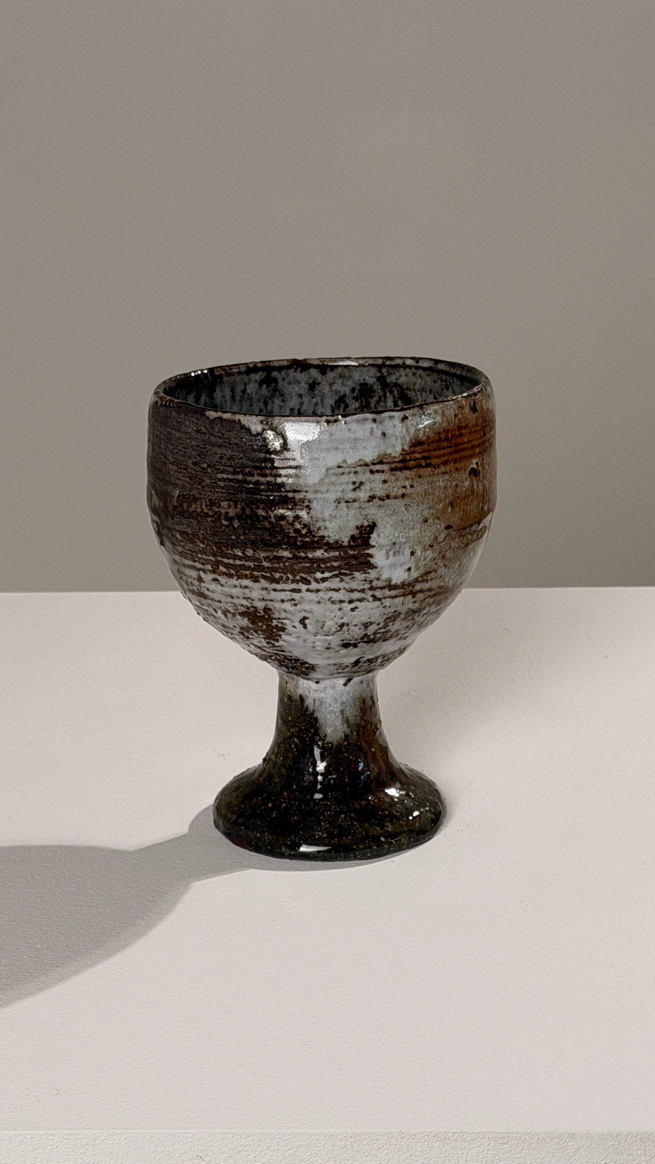 Stoneware Chalice by Cécile Dein, France, circa 1970 — side view highlighting earthy glaze colors
