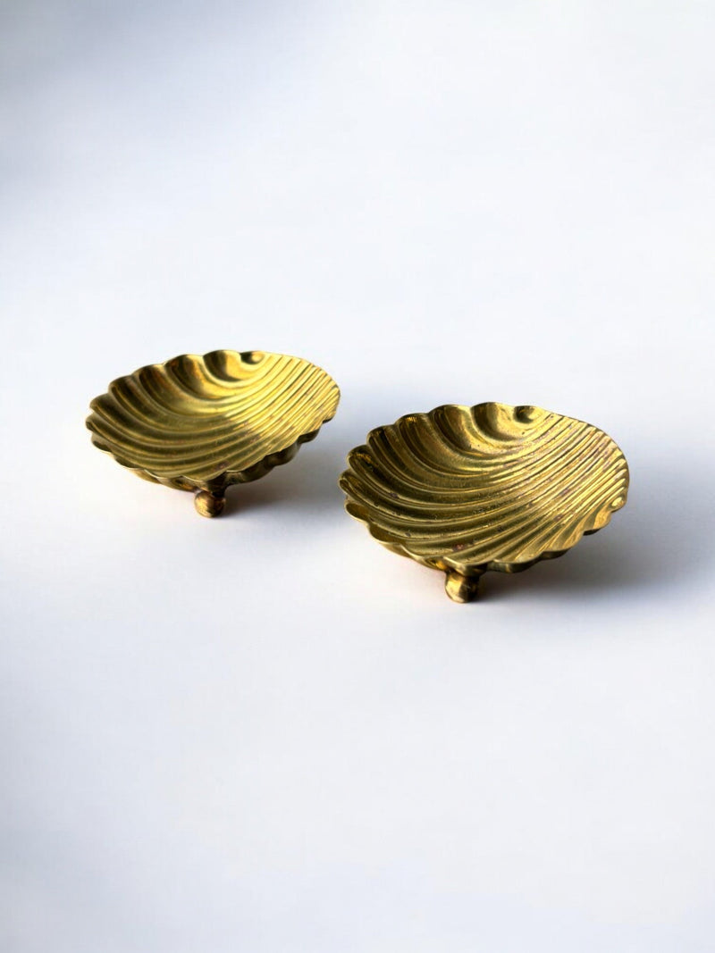 Shell Shaped Salt & Pepper in Brass, Italy, 1970's by Malamar Studio | The Oblist — vintage brass design
