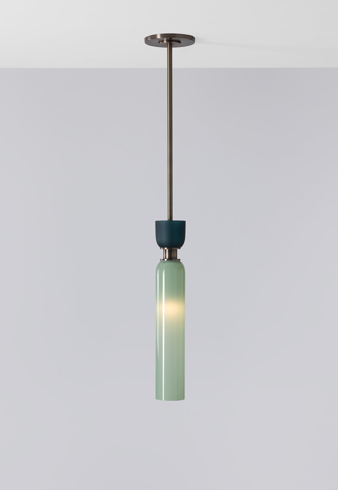 SkLO + Avroko Union Small Pendant - Light Beige/Olivin Frosted glass, Antique Brass finish — close-up