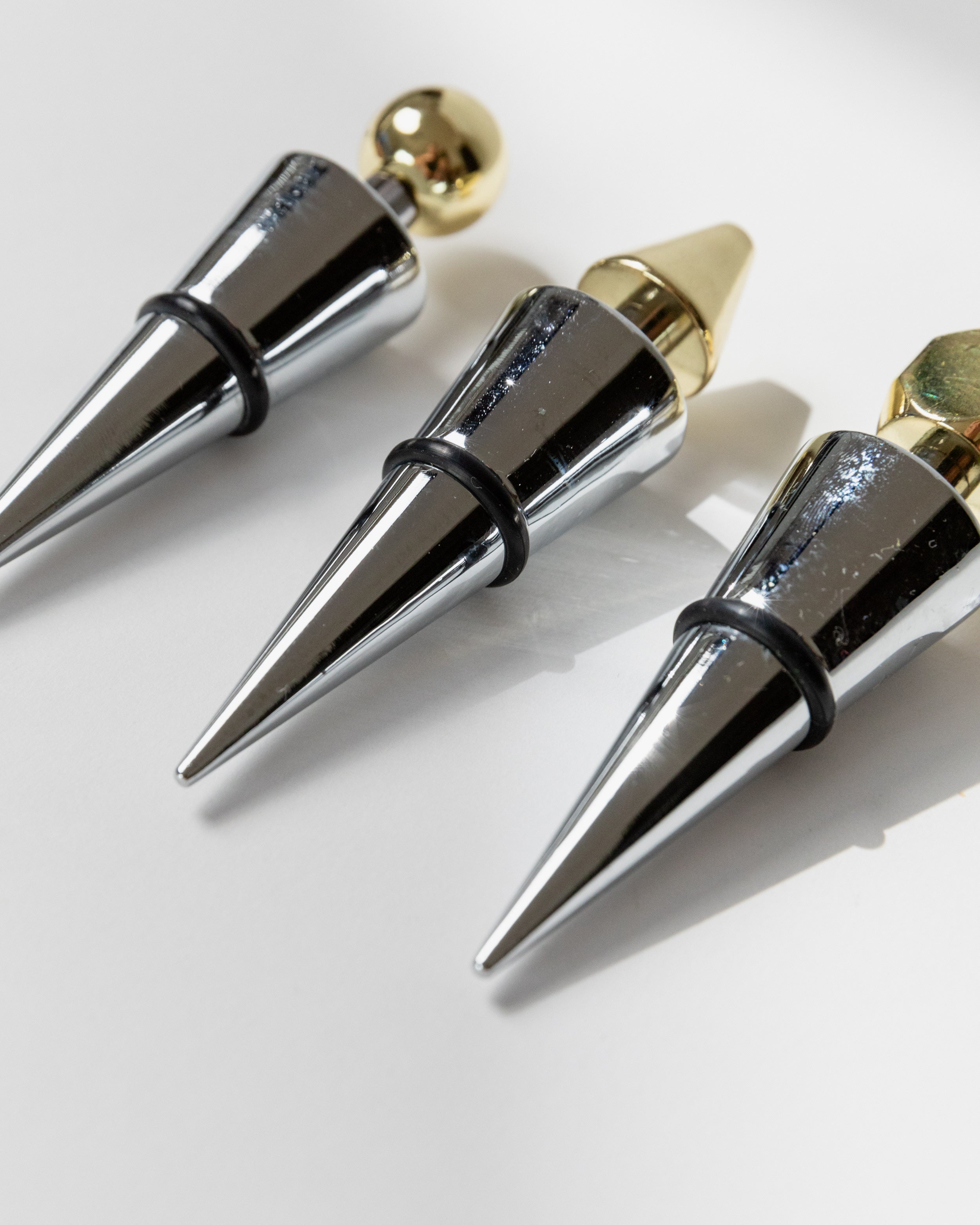 Set of 3 Bottle Stoppers Metal, Italy 80s