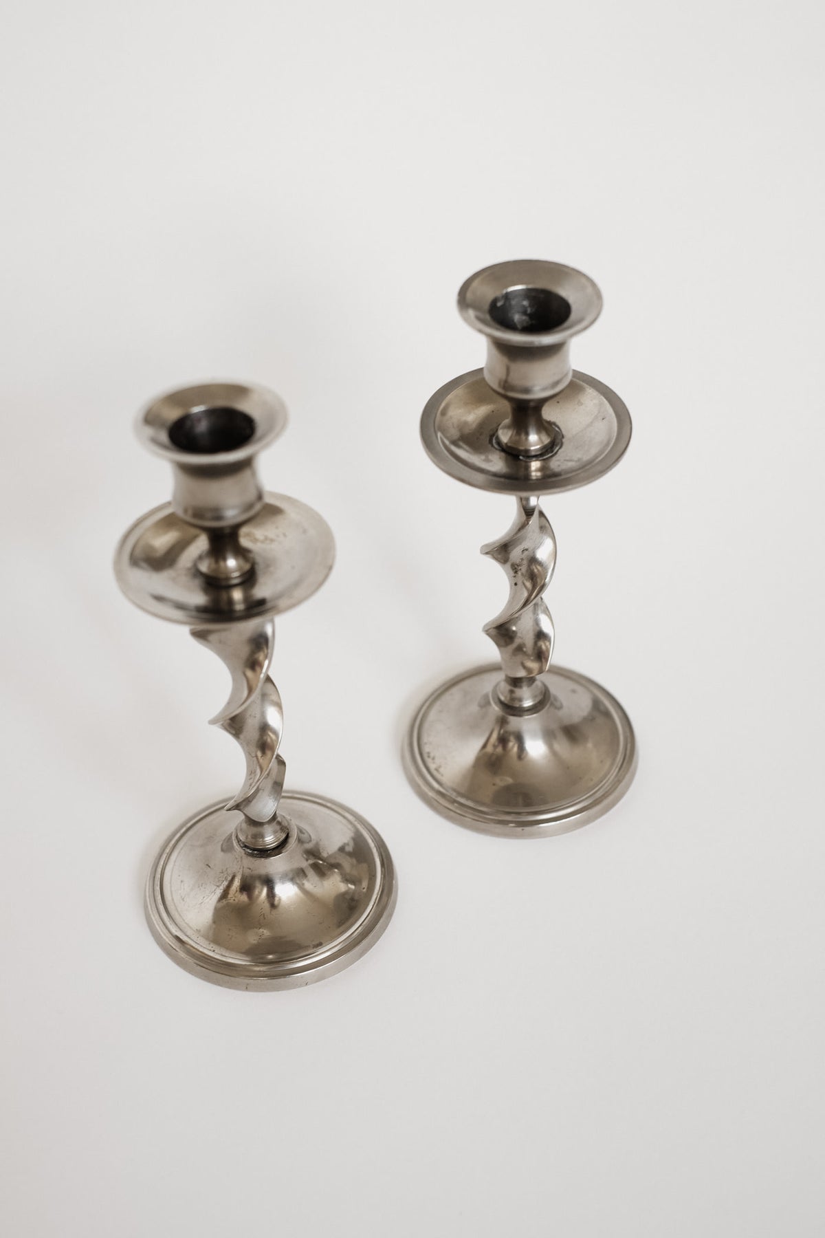 Set of 2 Elegant Vintage Twisted Candlesticks — side angle