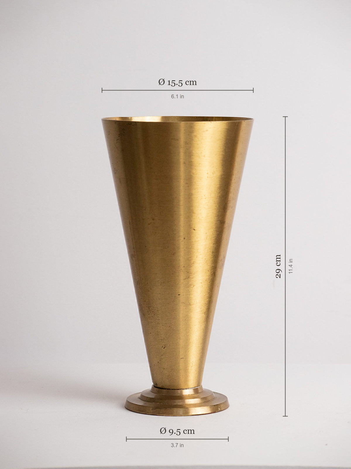 Art Deco Conical Brass Vase on Three-Step Ziggurat Foot, Continental Europe, circa 1930s — detail view