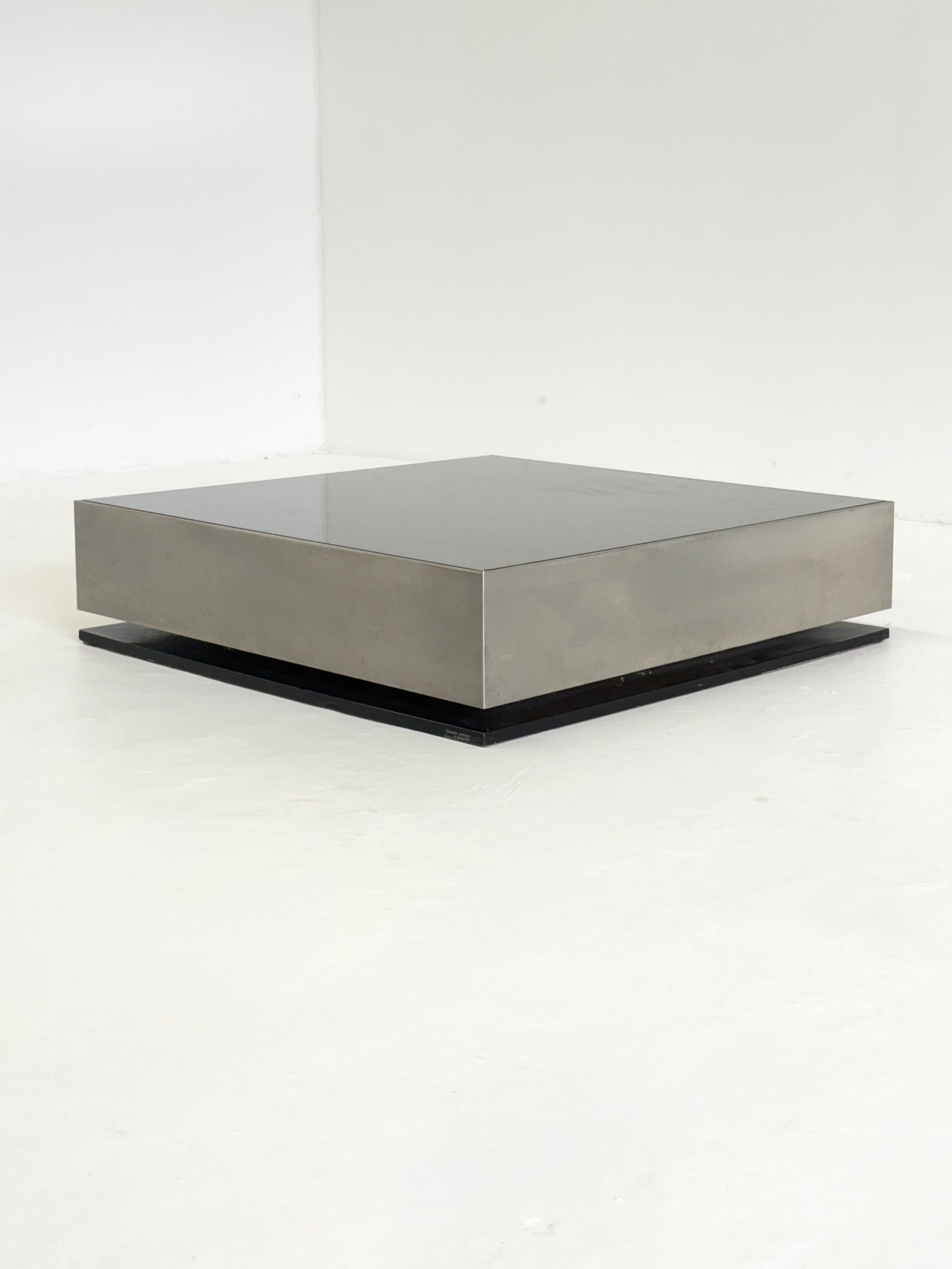 Giovanni Ausenda coffee table NY FORM mirror glass — side angle