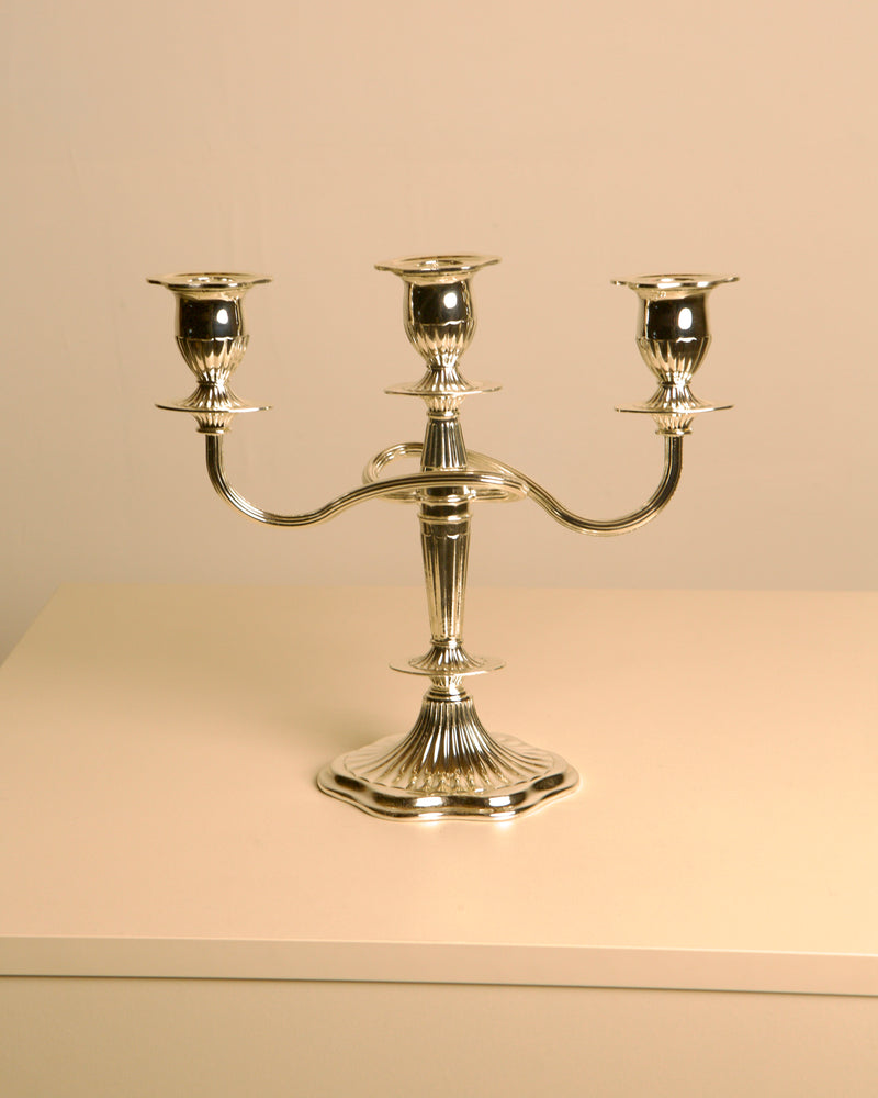 Vintage Italian brass three-arm candelabra with fluted base, 1980s
