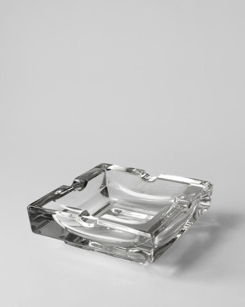Clear crystal glass ashtray with geometric angular design