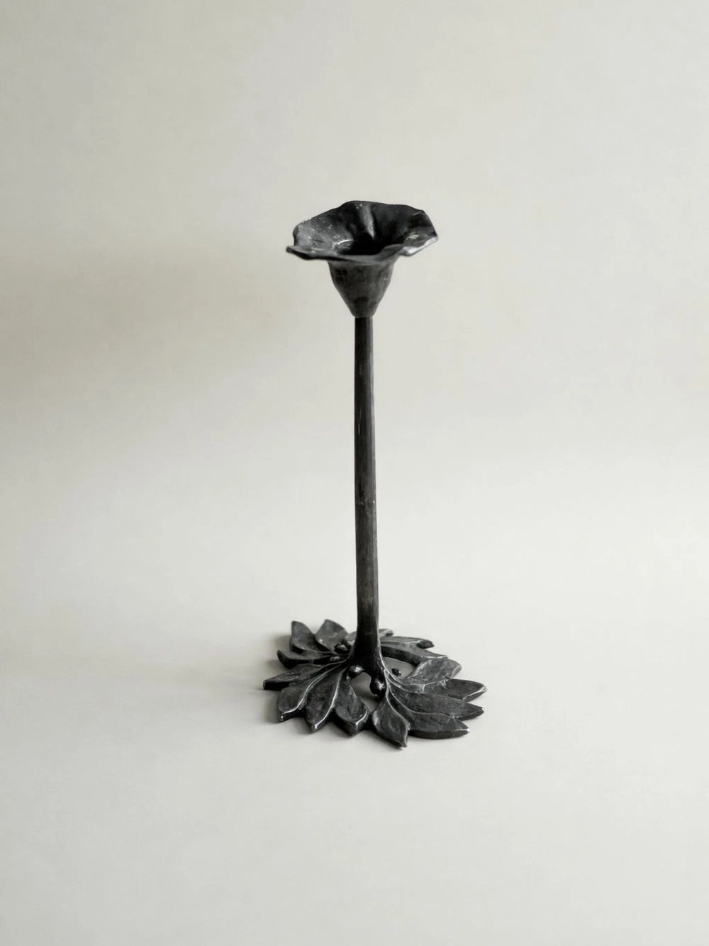 1960s Art Nouveau Silver-plated Brass Candlestick — close-up