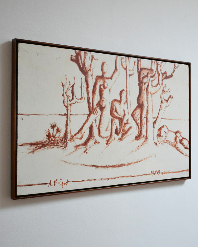 Lively Landscapes with Nude Figures, 1960s by Barracuda Interiors | The Oblist — earthy tones, framed artwork