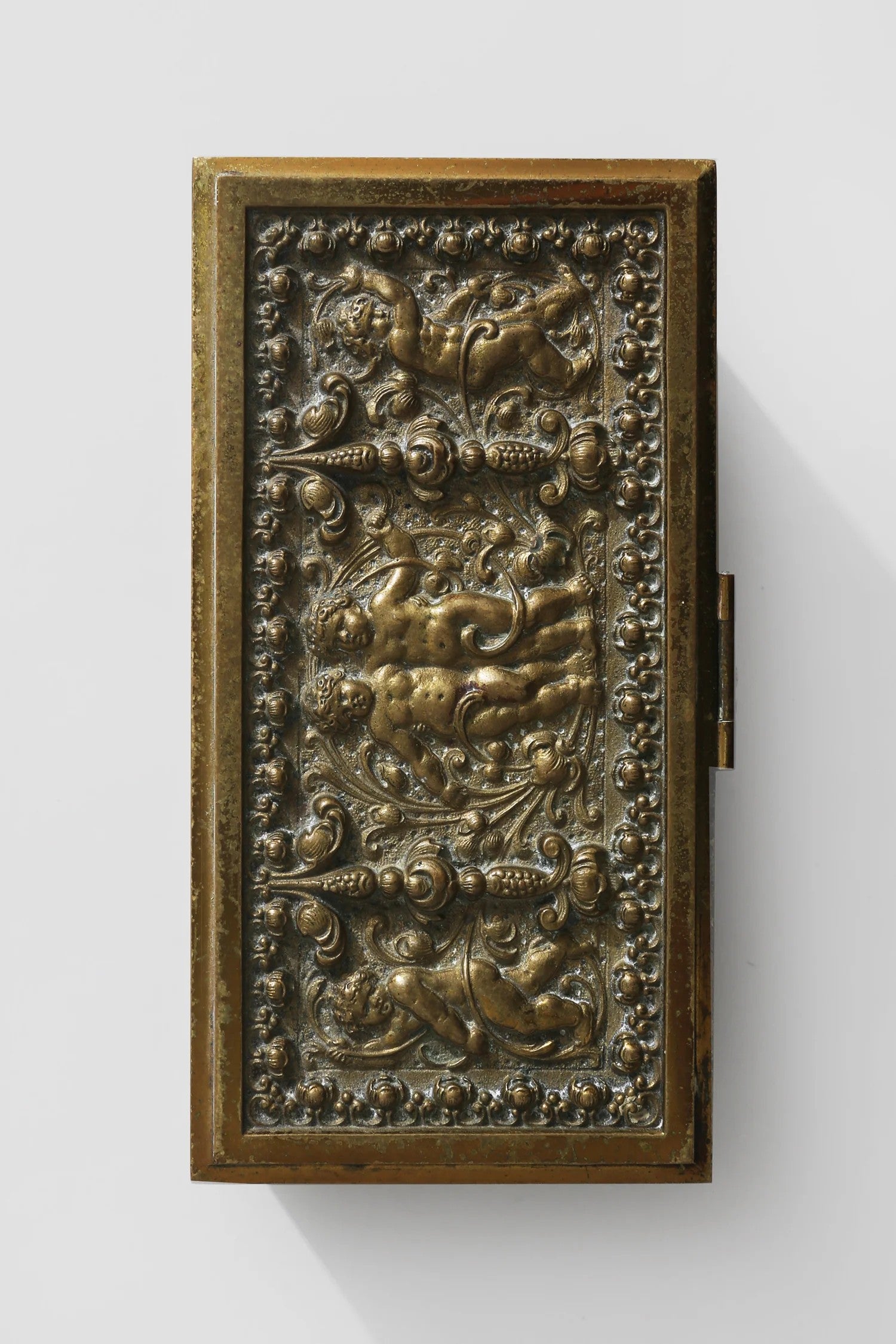 Brass Cherub Jewelry Box — top view of detailed brass lid