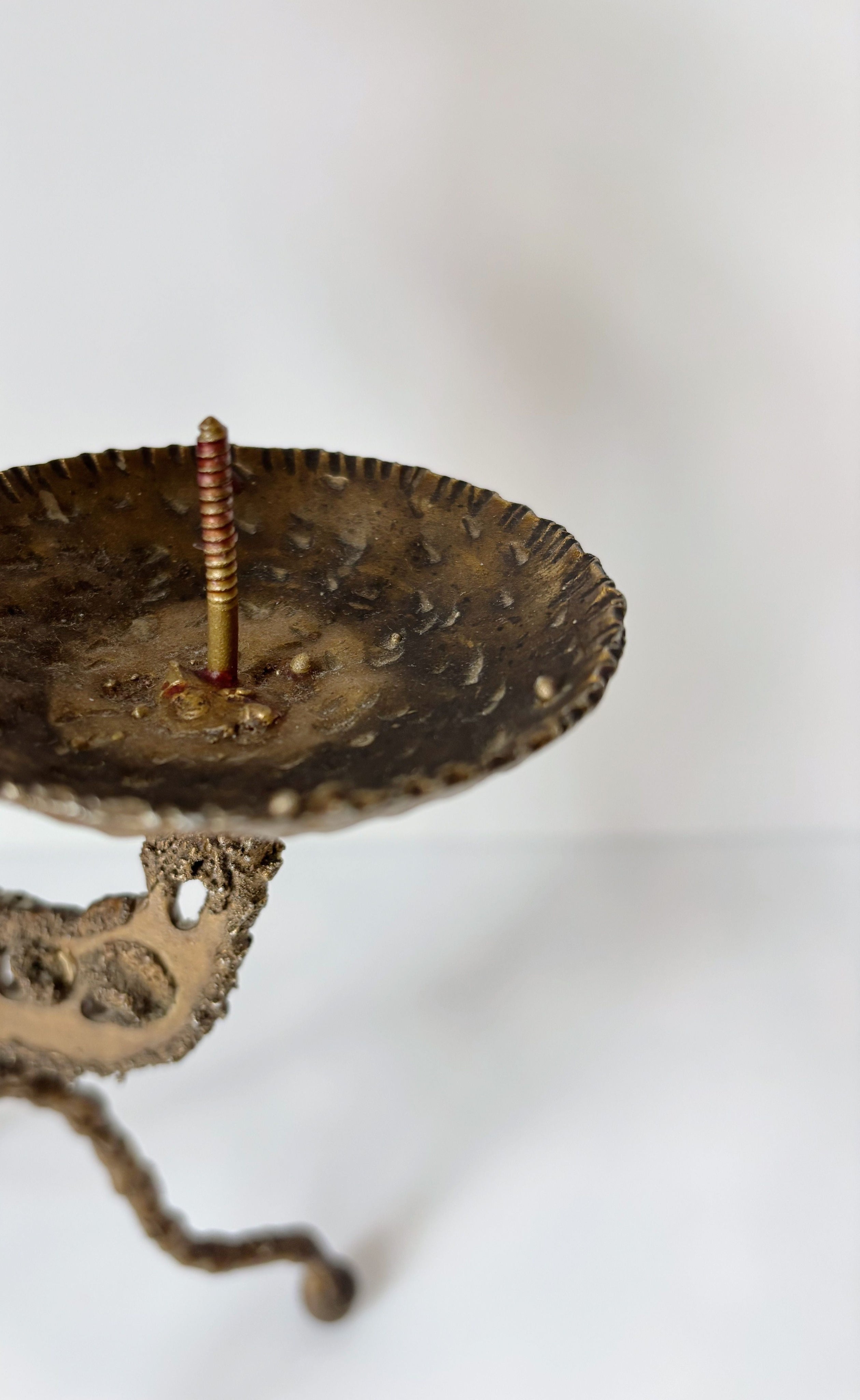 Torched Metal 3 arm Artisan Candleholder, Brutalist Poland