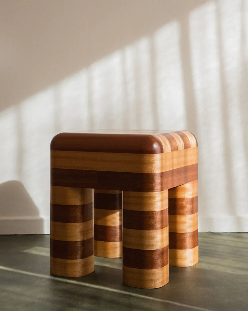 Marcello - Wooden Striped Stool / Side Table — close-up of striped wood texture