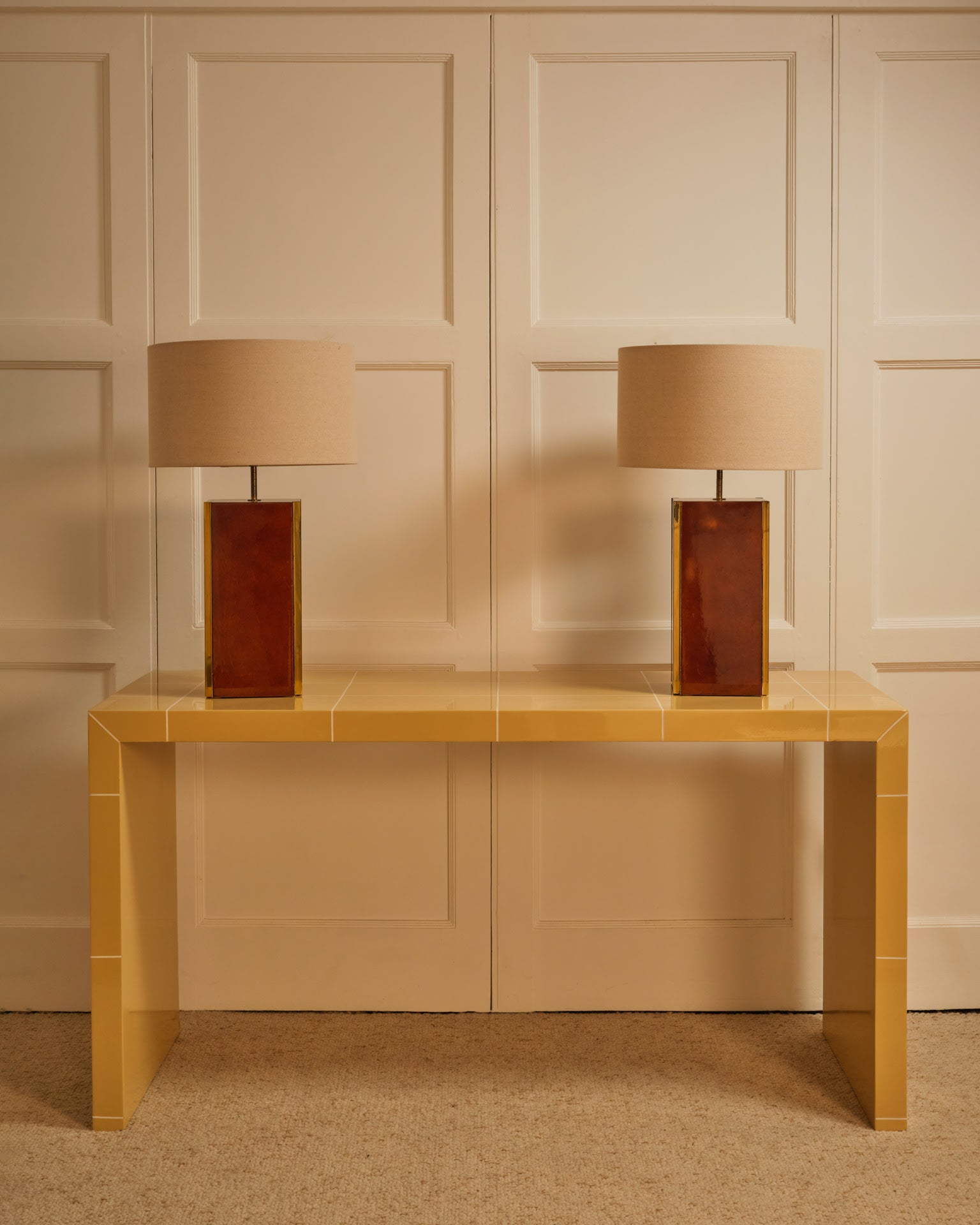 Pair of table lamps - Italy 1970s — styled on yellow console table