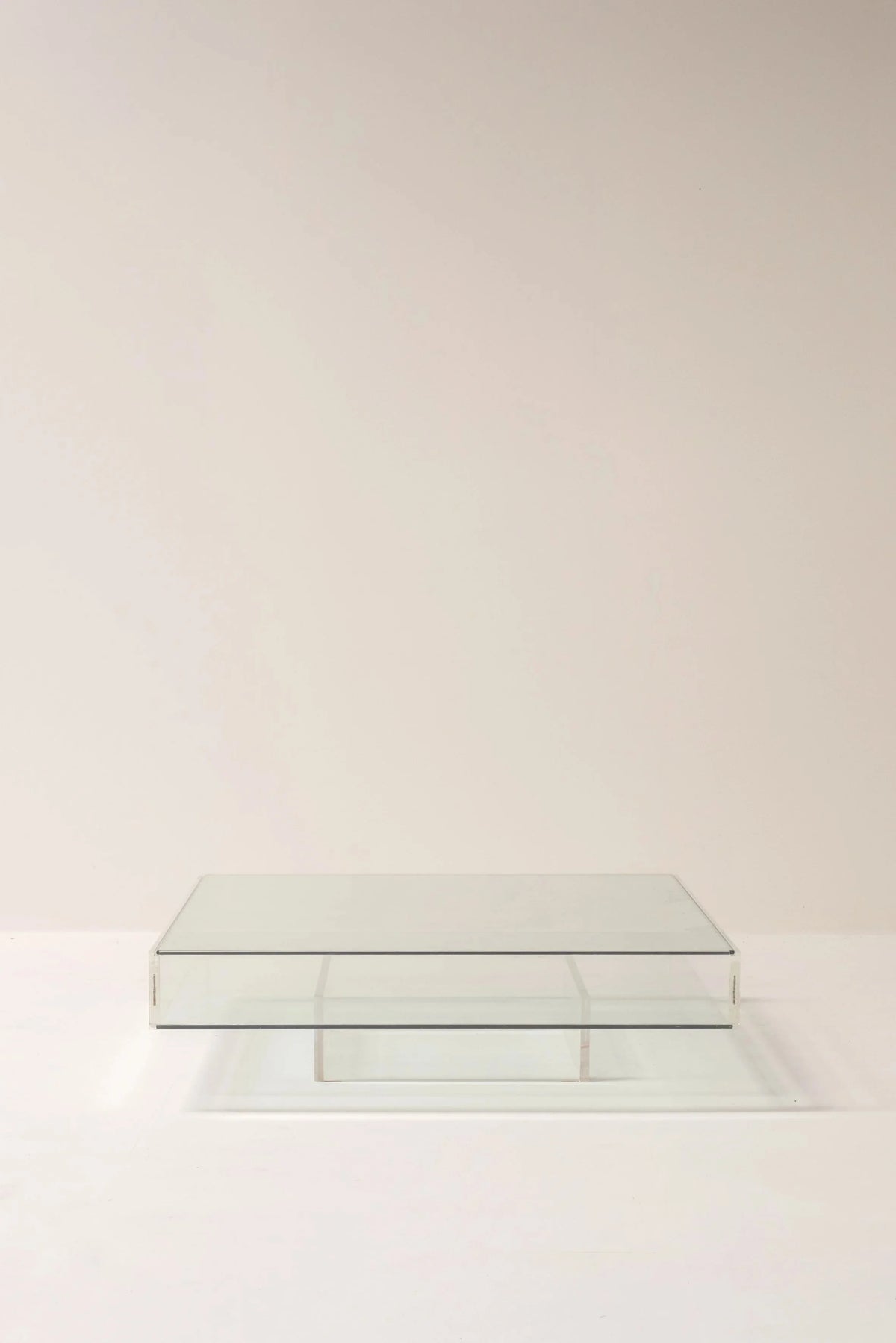Glass and Plexiglass Display Coffee Table, 1970s — side angle