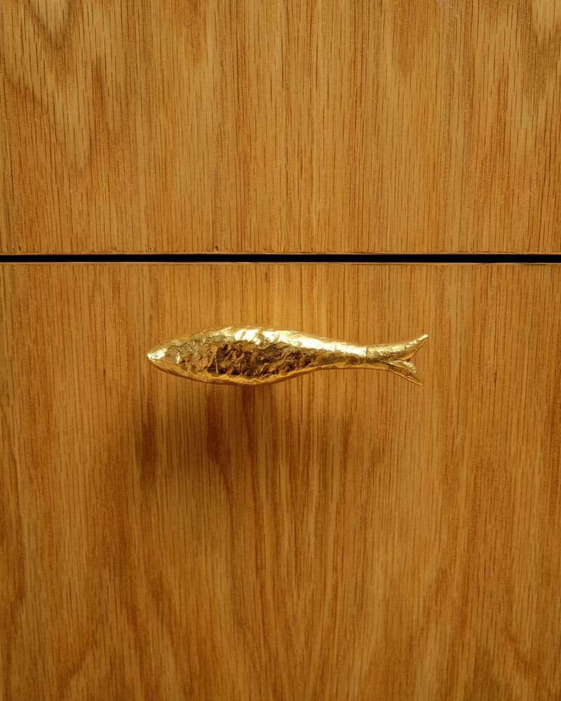 FISH Cabinet Knob/Wall Hook by Maha Alavi | The Oblist — gold finish, handcrafted design