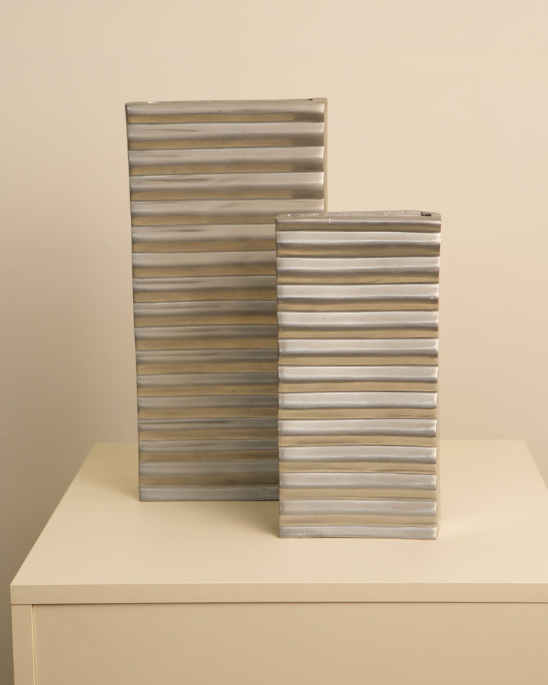 Italian aluminum corrugated vases pair 1980s mattress design