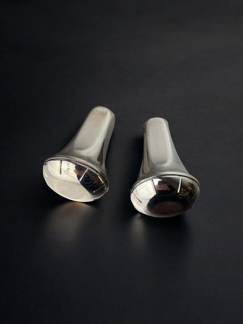 Faceted Salt & Pepper Shakers, Italy, 1970s — close-up of shiny metallic finish