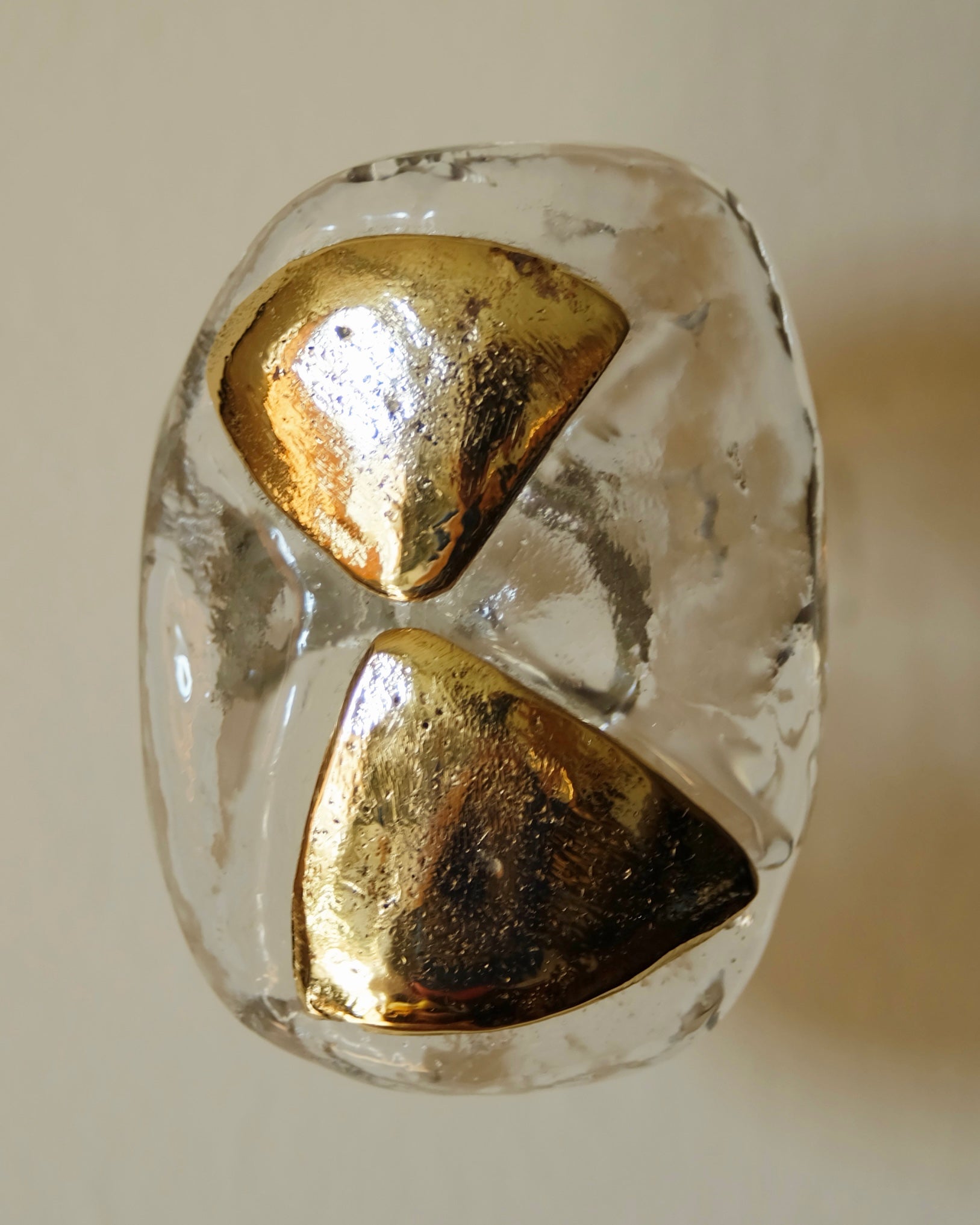 MIRO Cabinet Knob/Wall Hook — side angle showing clear glass and gold accents