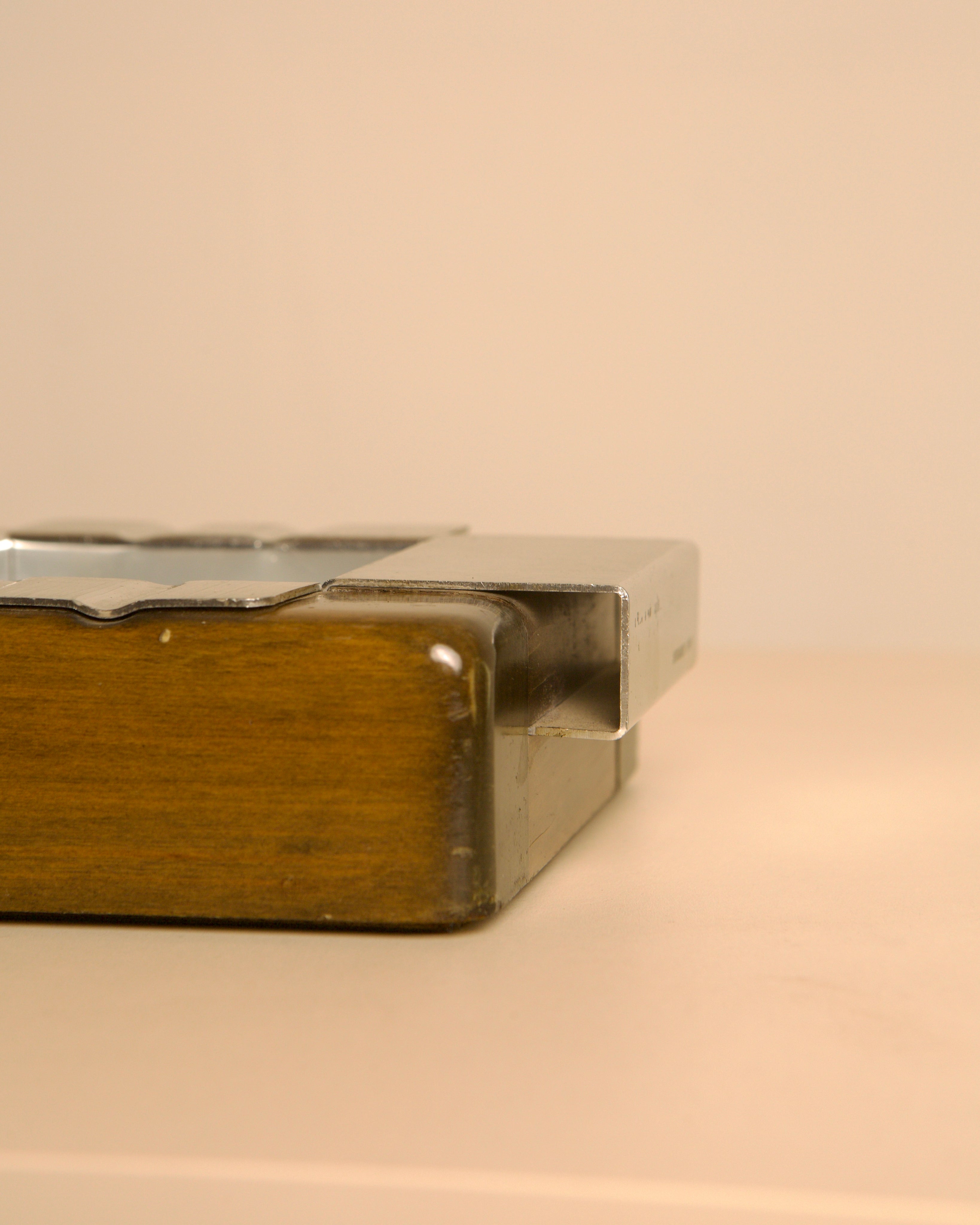 Italian Wood and Brushed Metal Ashtray, 1980s  — lifestyle setting