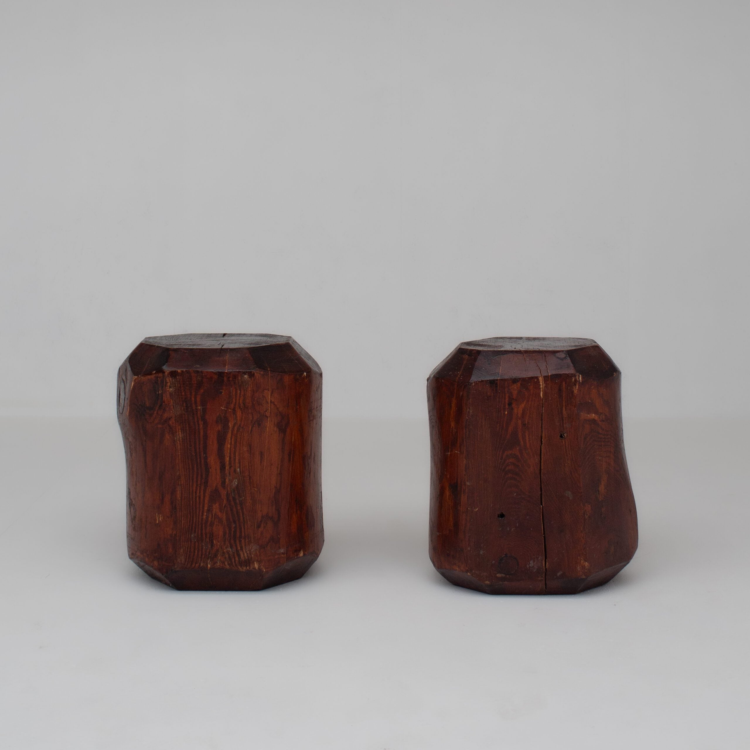 Sculptural Solid Wood Stools – Pair of Two Primitive Blocks — lifestyle setting