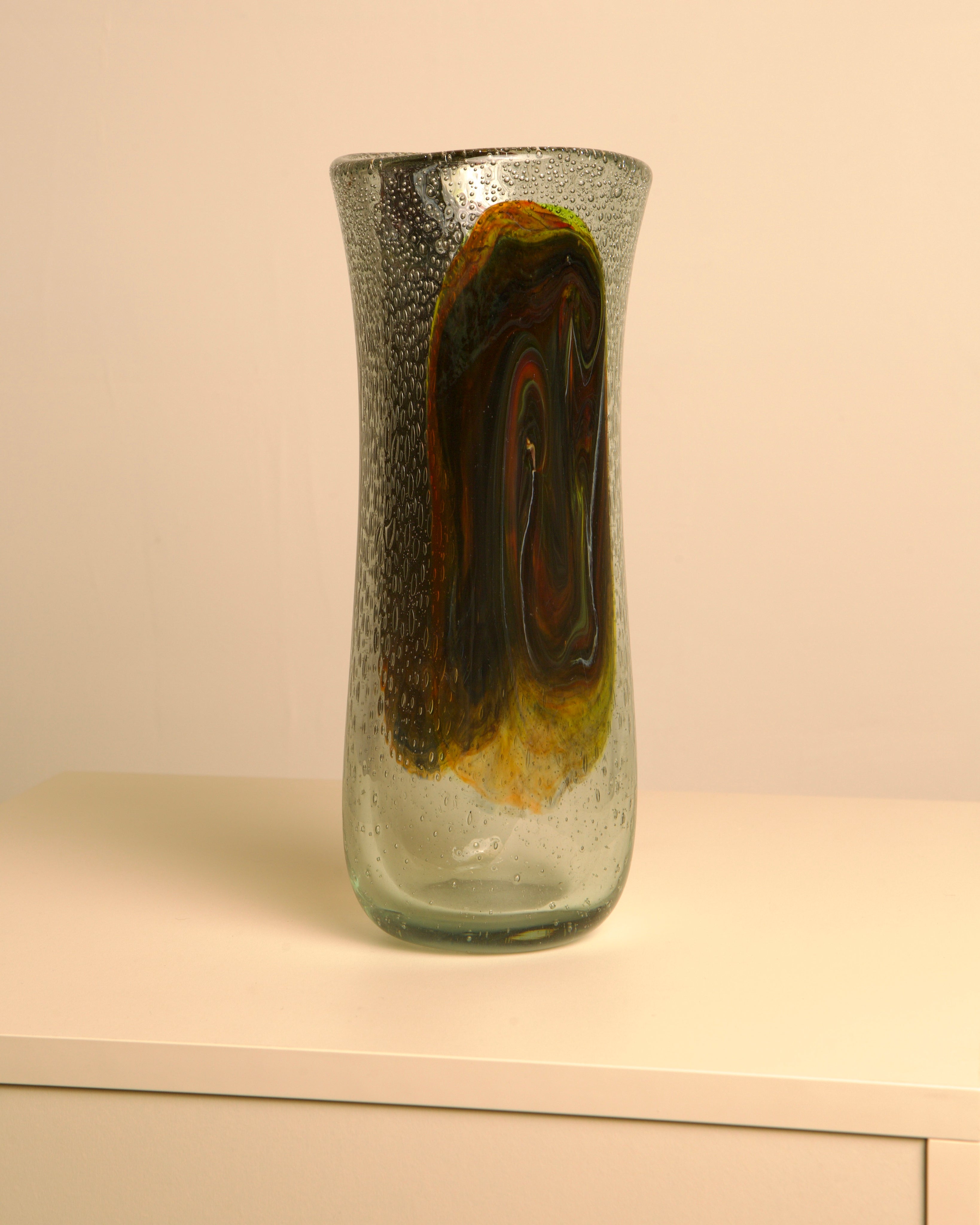 Grand vase en verre de Murano italien "Plume de paon" années 1960