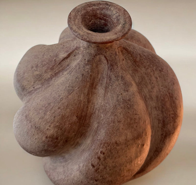 Twisted Ceramic Vase — top view highlighting textured clay surface