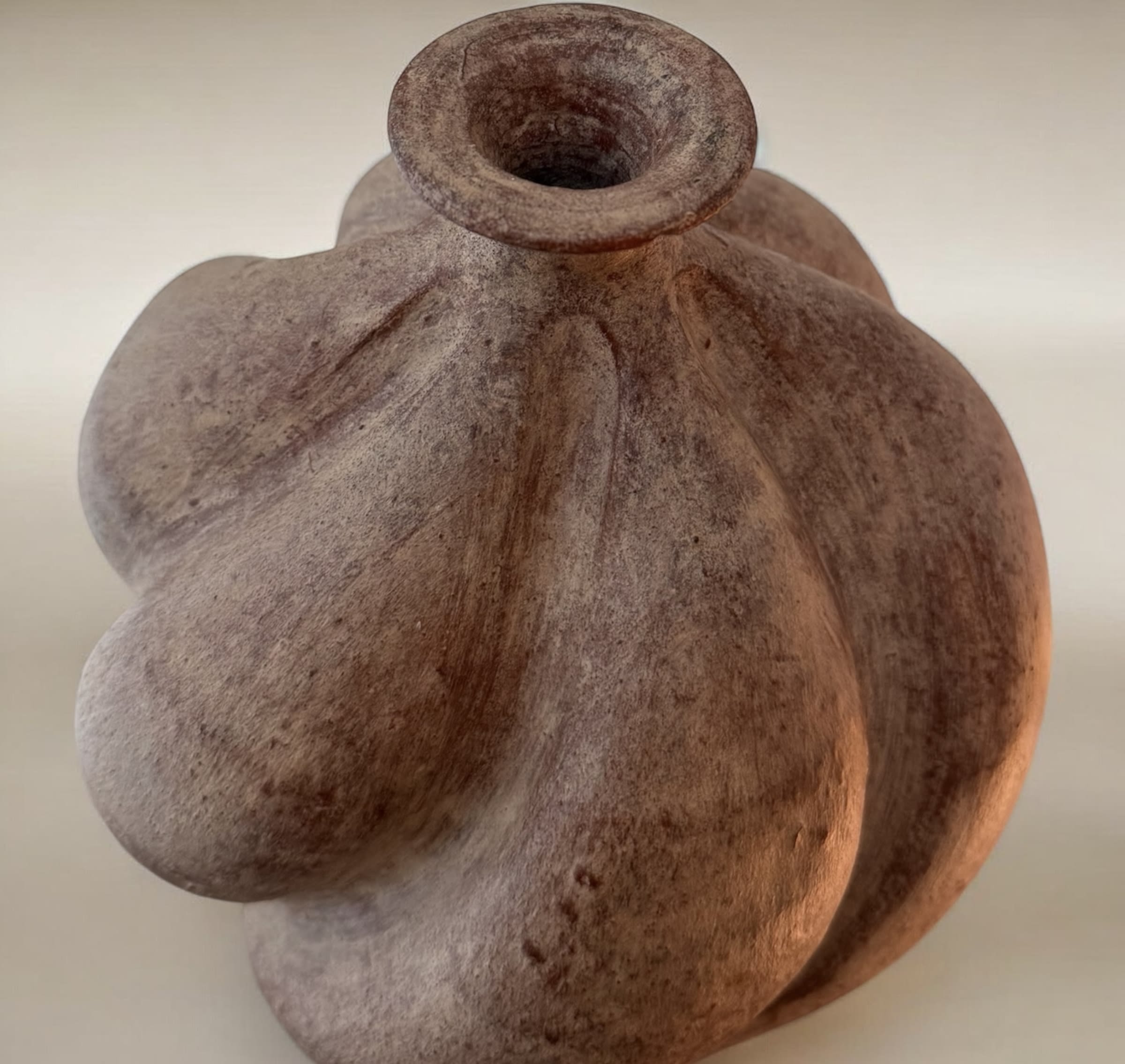 Twisted Ceramic Vase — top view highlighting textured clay surface