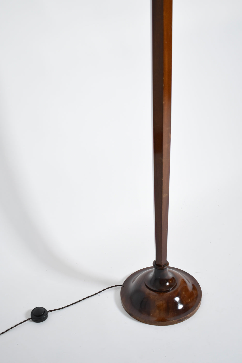 Art Deco Mahogany Floor Lamp — side angle showing tapered wooden base
