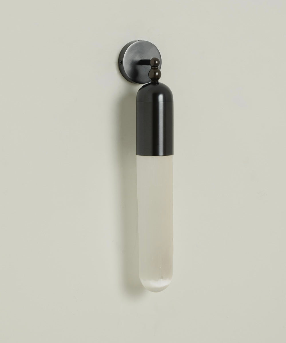 "SELENE" Wall Sconce in dark bronze and Selenite — lifestyle setting