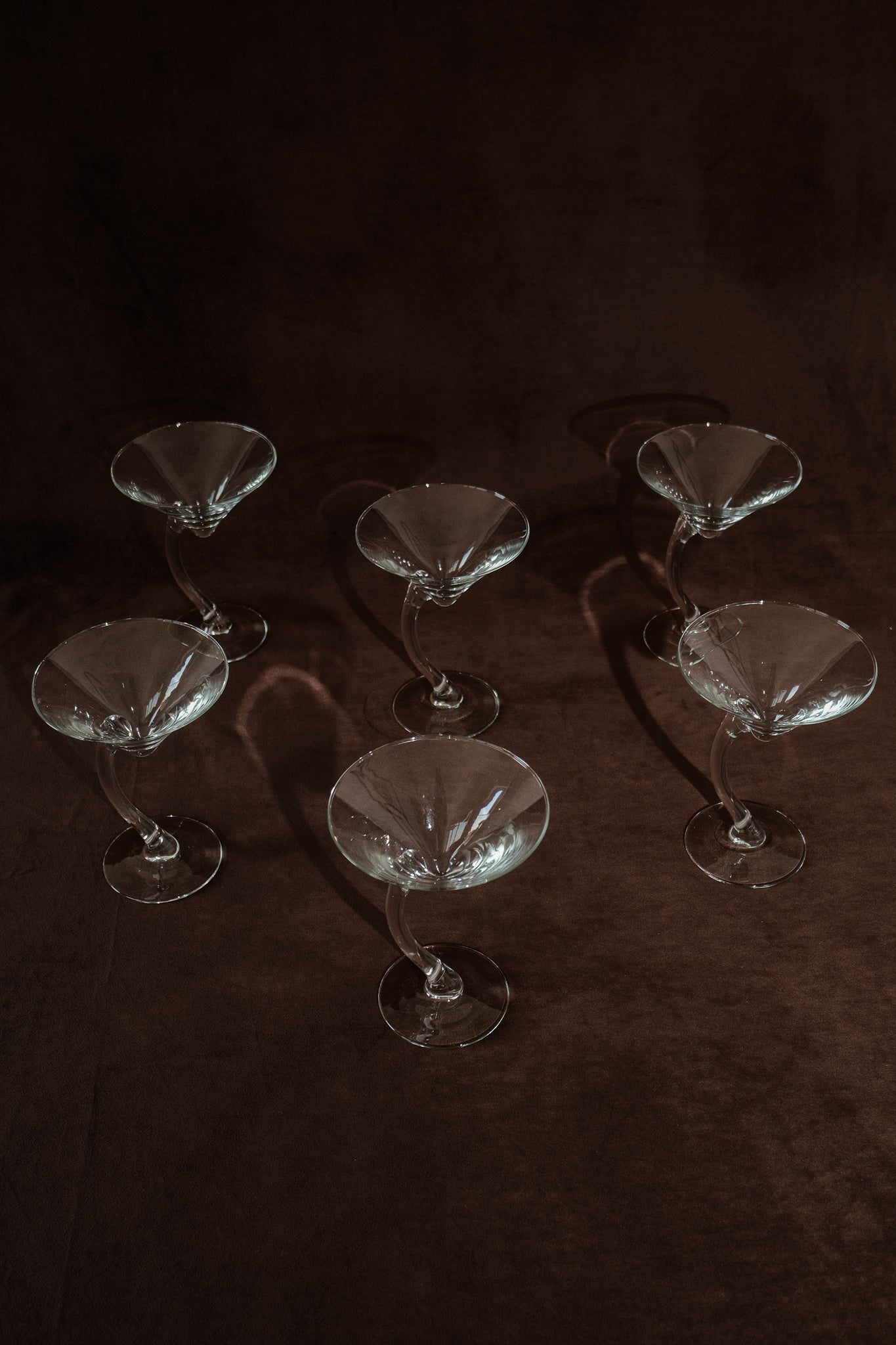 Set of 6 Curved Stem Cocktail Glasses — detail view