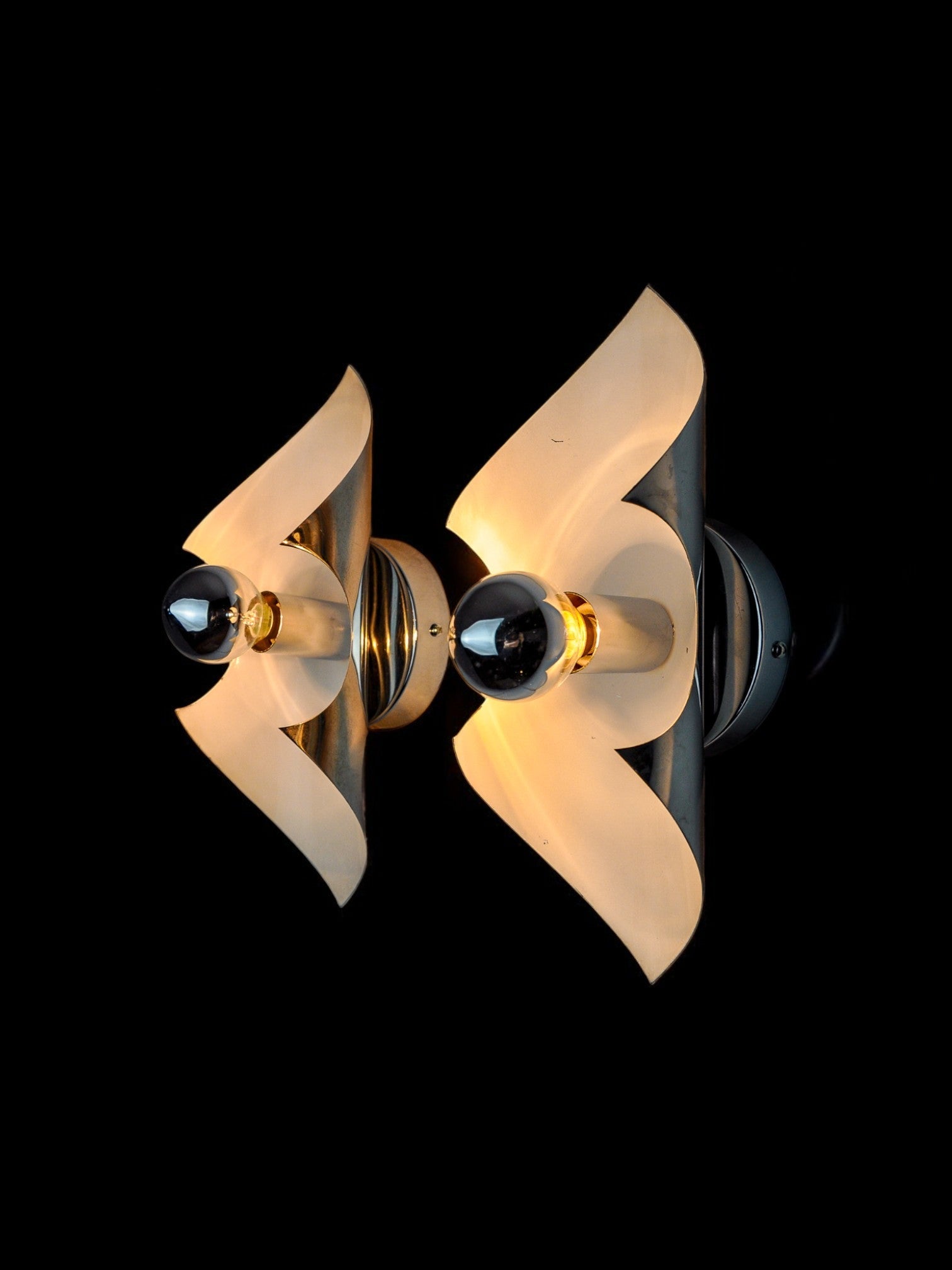 Pair of "Folio" Wall Lights, Italy, 1970s — front view highlighting white glass shades
