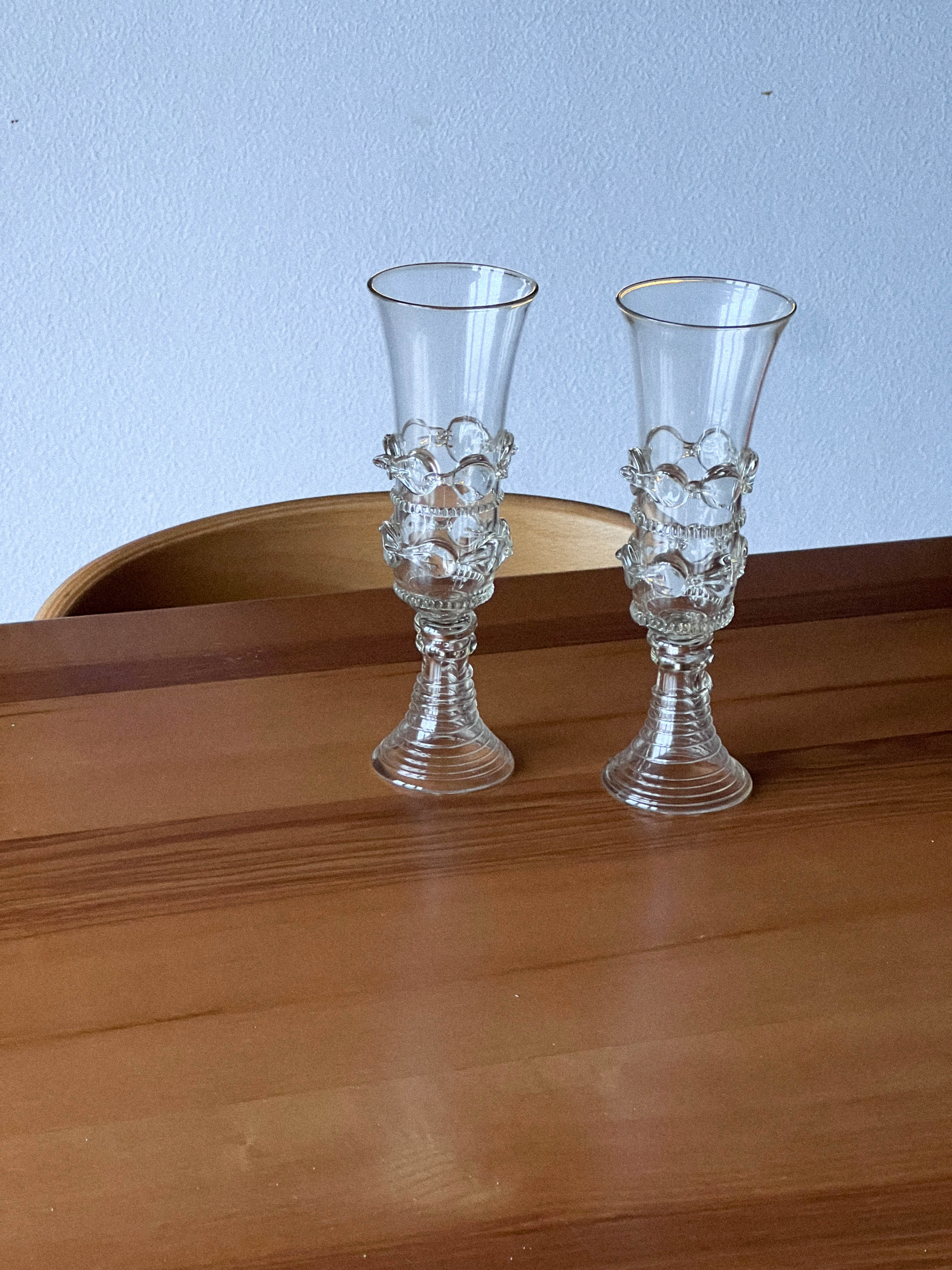 Pair of Mouthblown Champagne Flute - Dots Spirals