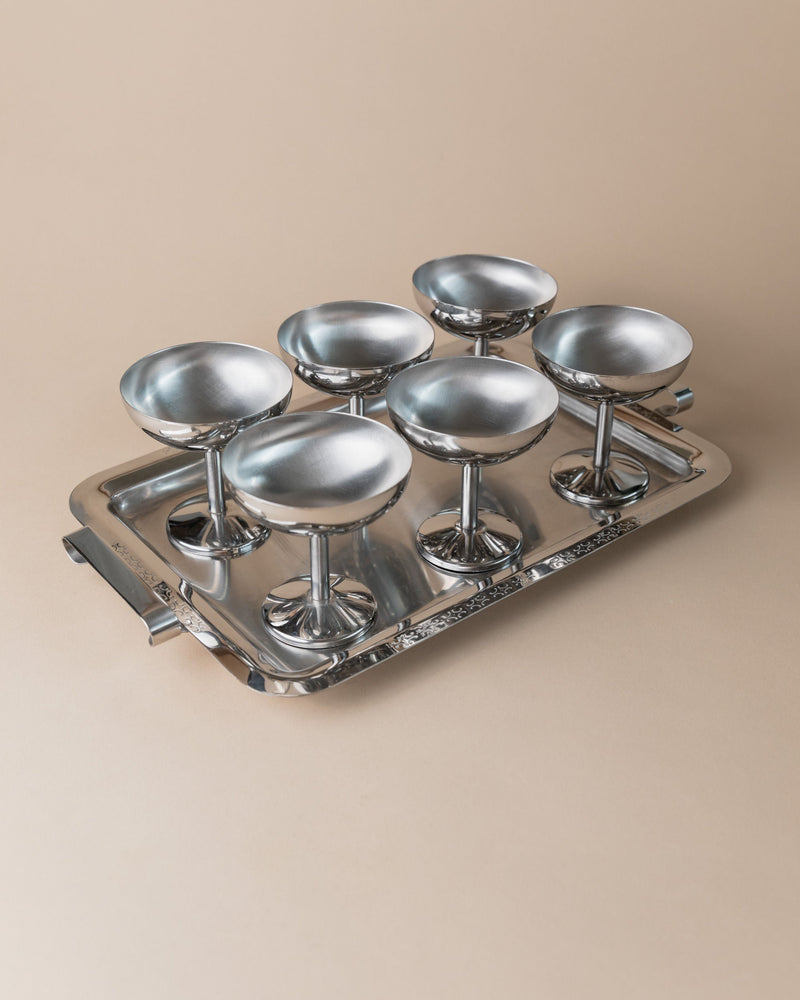 Drinking Set for 6, Italy 1970s by Bottega Jacobs | The Oblist — stainless steel, vintage design