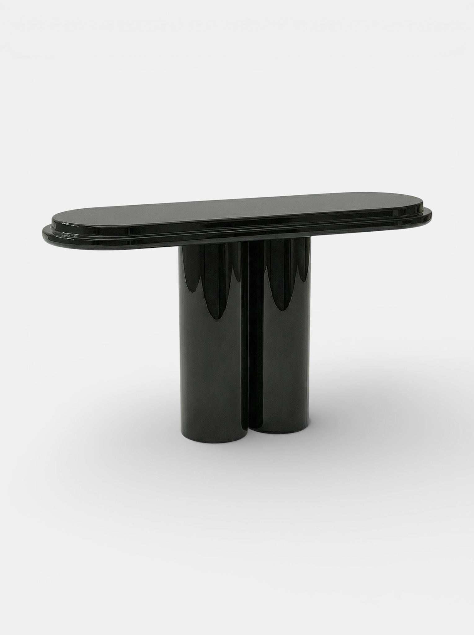 Ida Black Lacquered Wood Console — close-up of glossy black surface