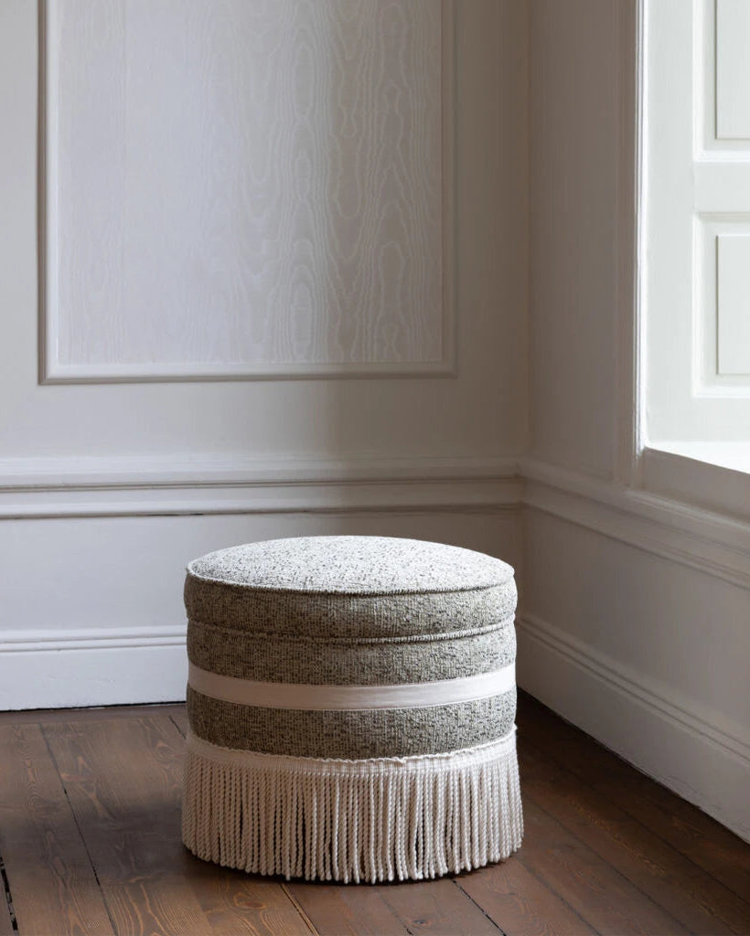 Laurent Pouf - Luxury Bouclé Bamboo & Fringe — detail view