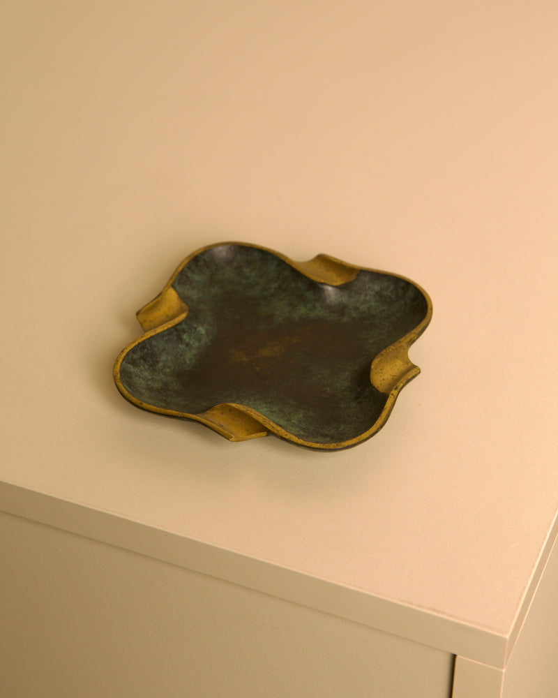 Italian Bronze Ashtray, 1940s — top view of green patina surface