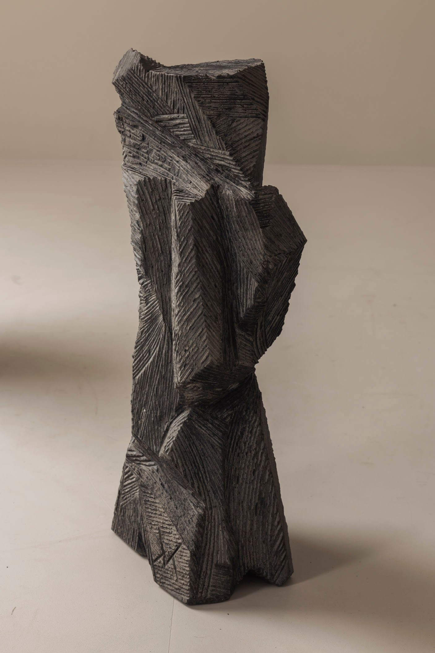 Monumental Abstract Sculptures by Marc Verdoodt, Belgium 1980s — angled view of textured black sculpture